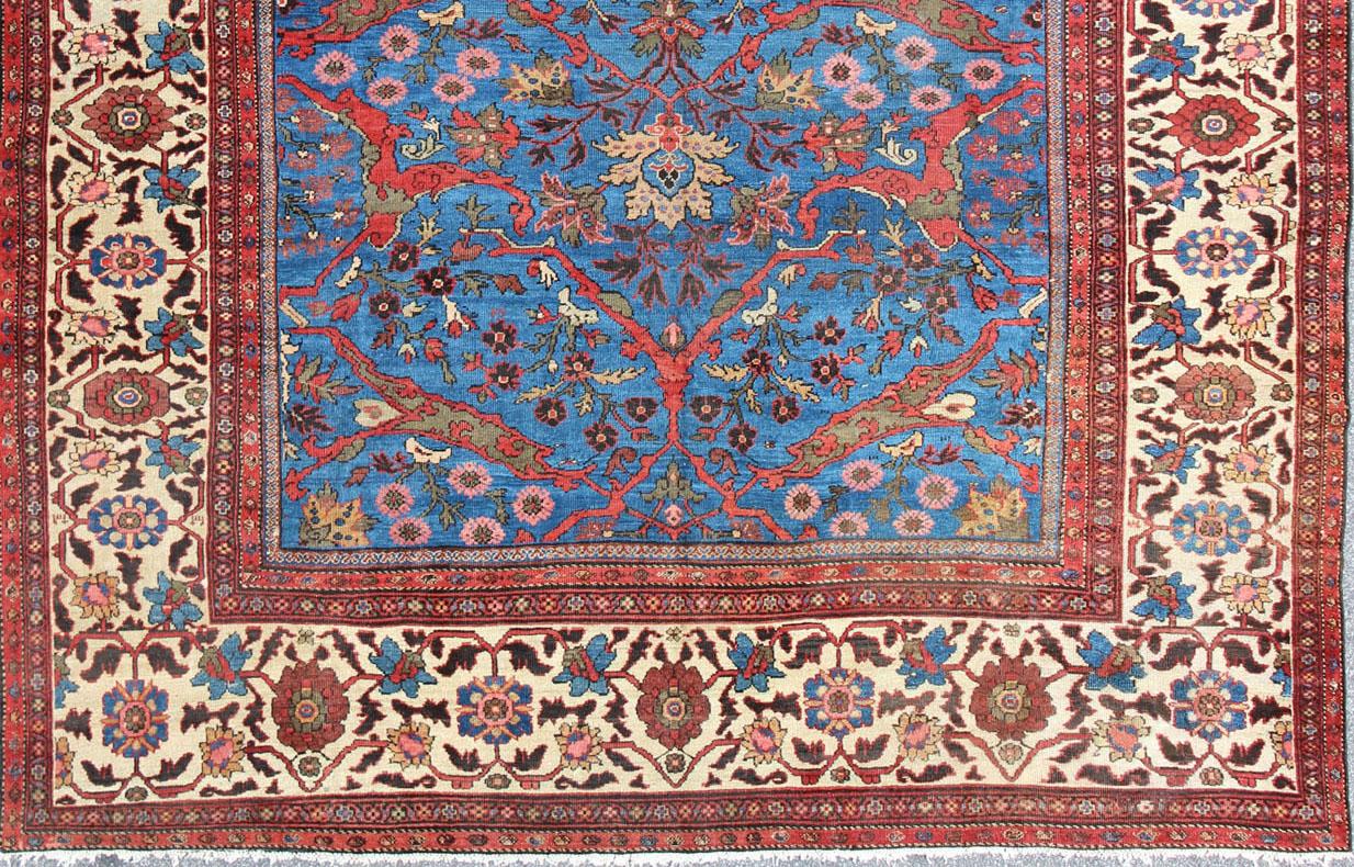 Amazing Antique Persian Sultanabad Rug in a Unique Persian Blue Background For Sale 2