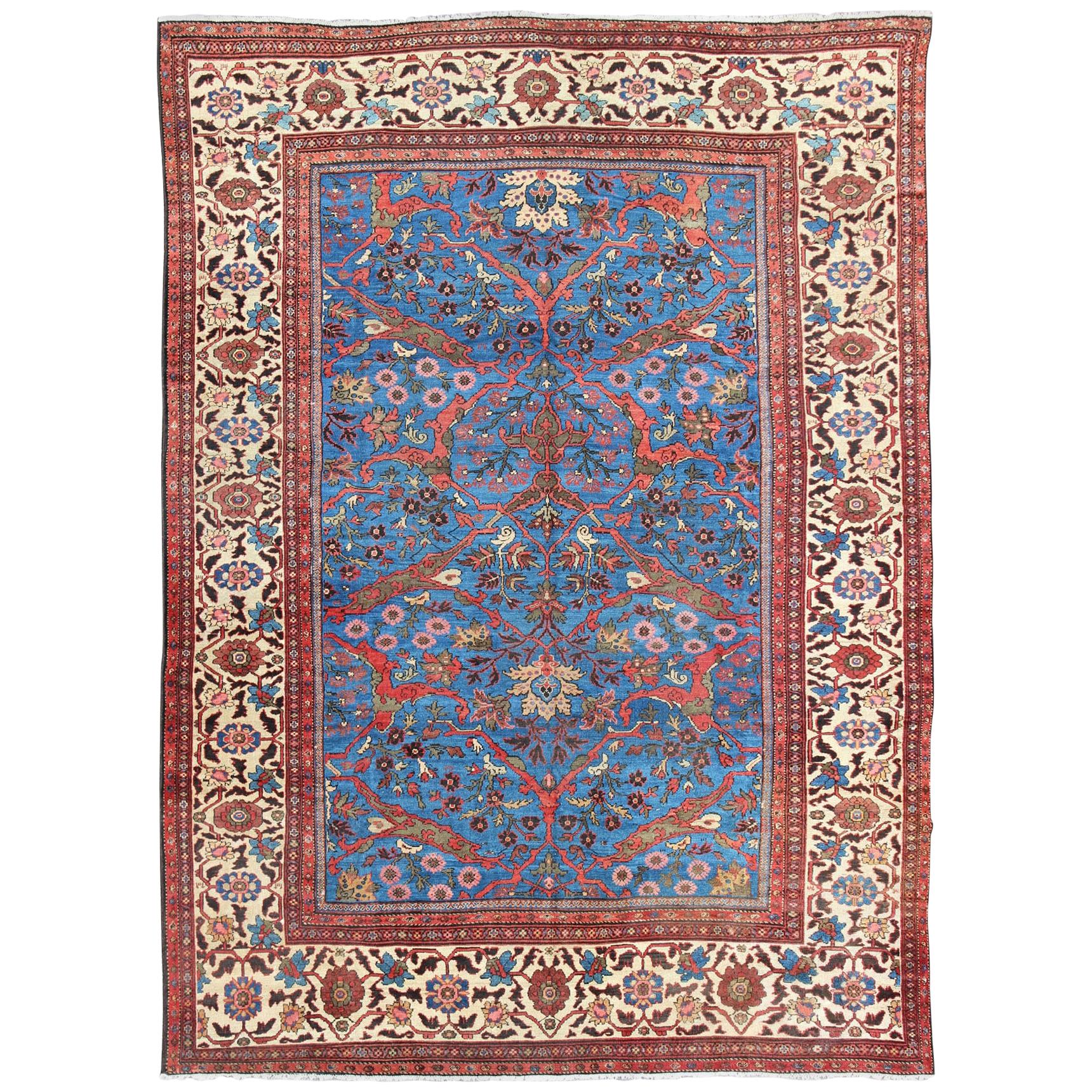 Amazing Antique Persian Sultanabad Rug in a Unique Persian Blue Background For Sale