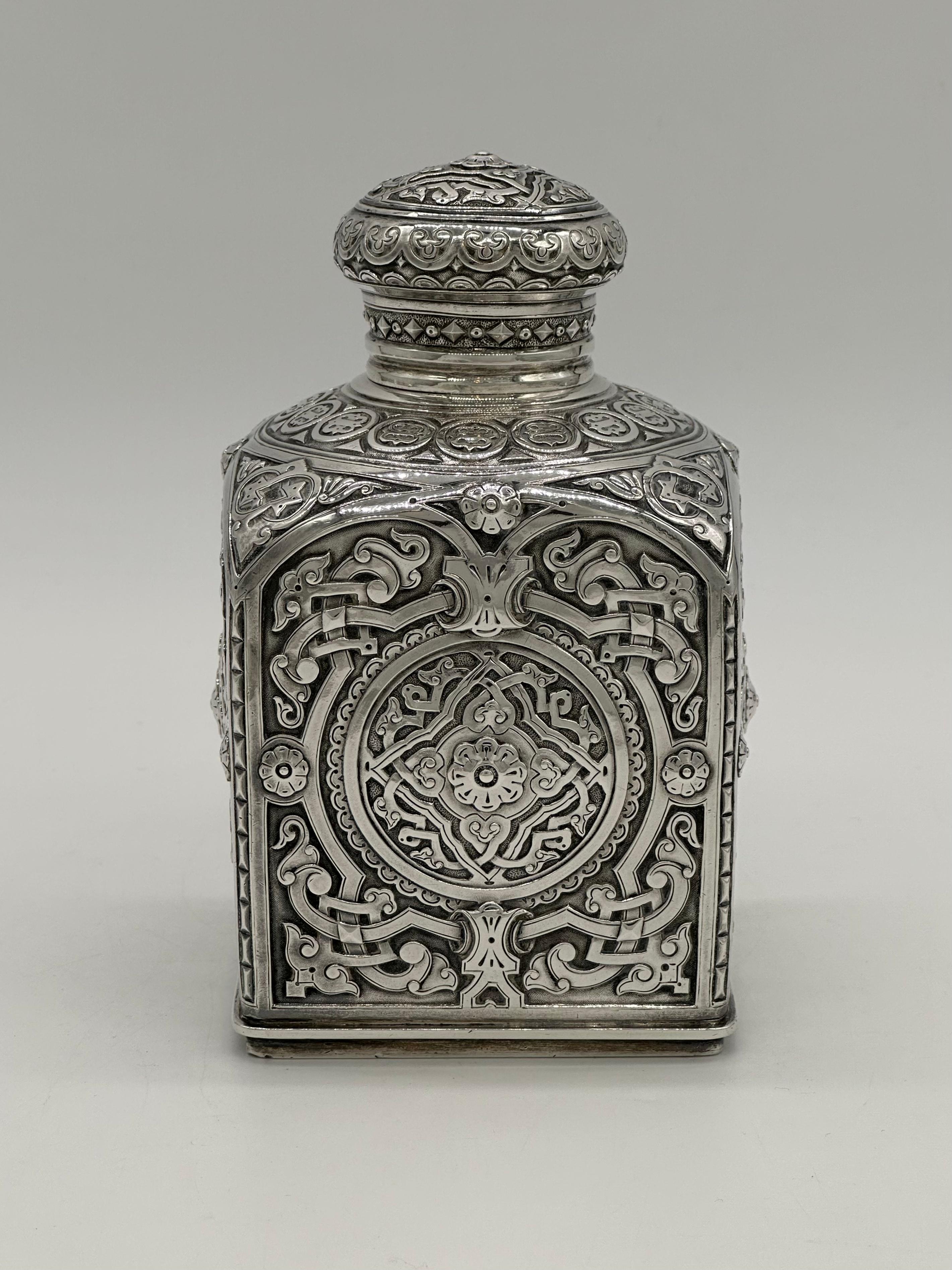 Gilt Amazing Antique Russian Imperial Silver Tea Caddy, Loskutov, Moscow 1889