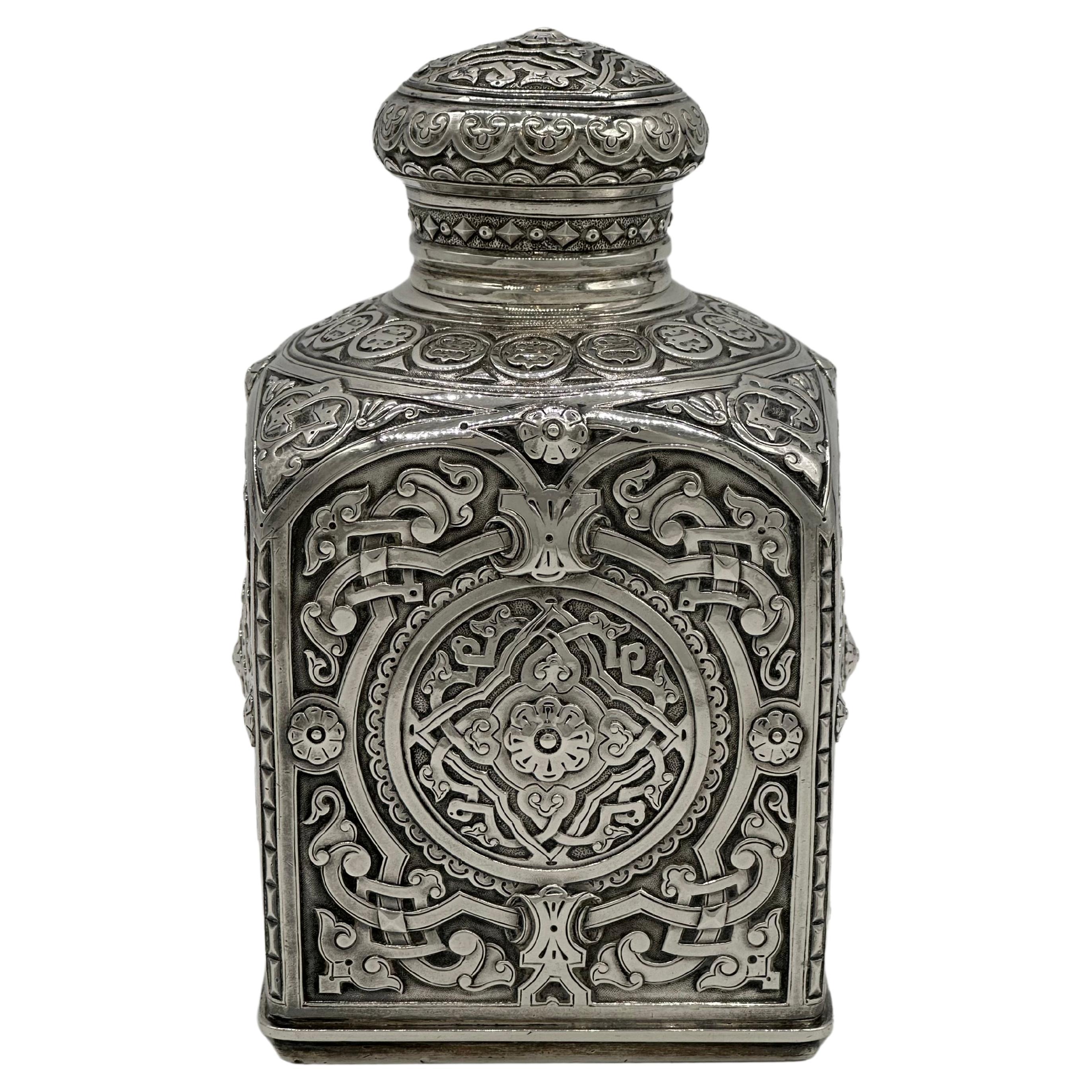 Amazing Antique Russian Imperial Silver Tea Caddy, Loskutov, Moscow 1889