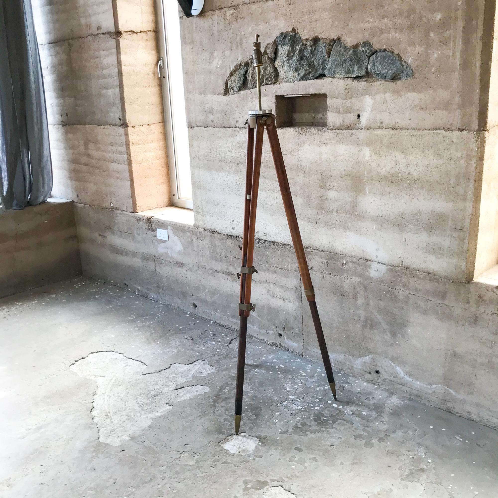  Architect Surveyor Tripod Floor LAMP in Oak & Brass Engineering Repurposed 4
