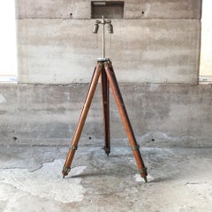 Architect Surveyor Tripod Floor LAMP in Oak & Brass Engineering Repurposed