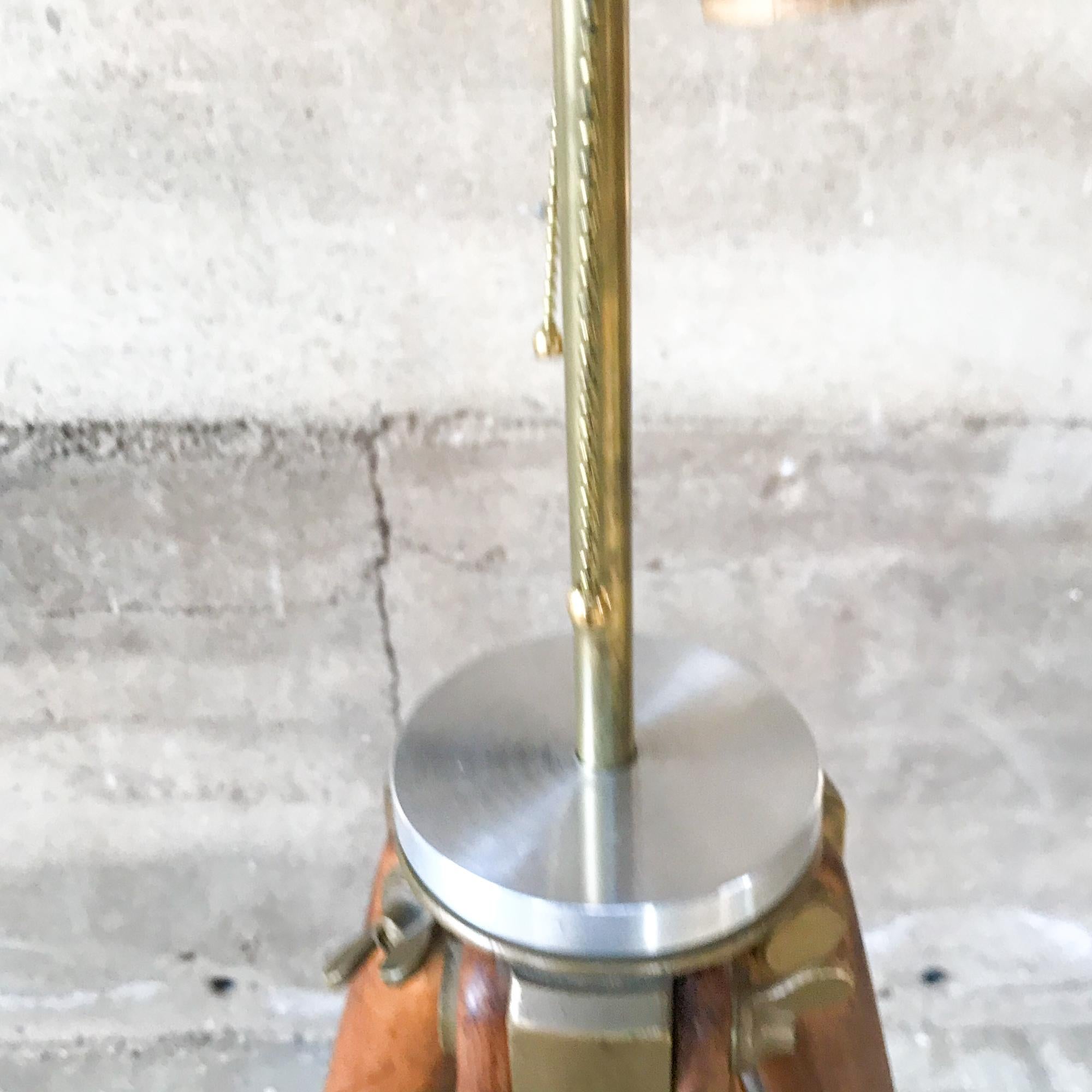 American Architect Surveyor Tripod Floor LAMP in Oak & Brass Engineering Repurposed