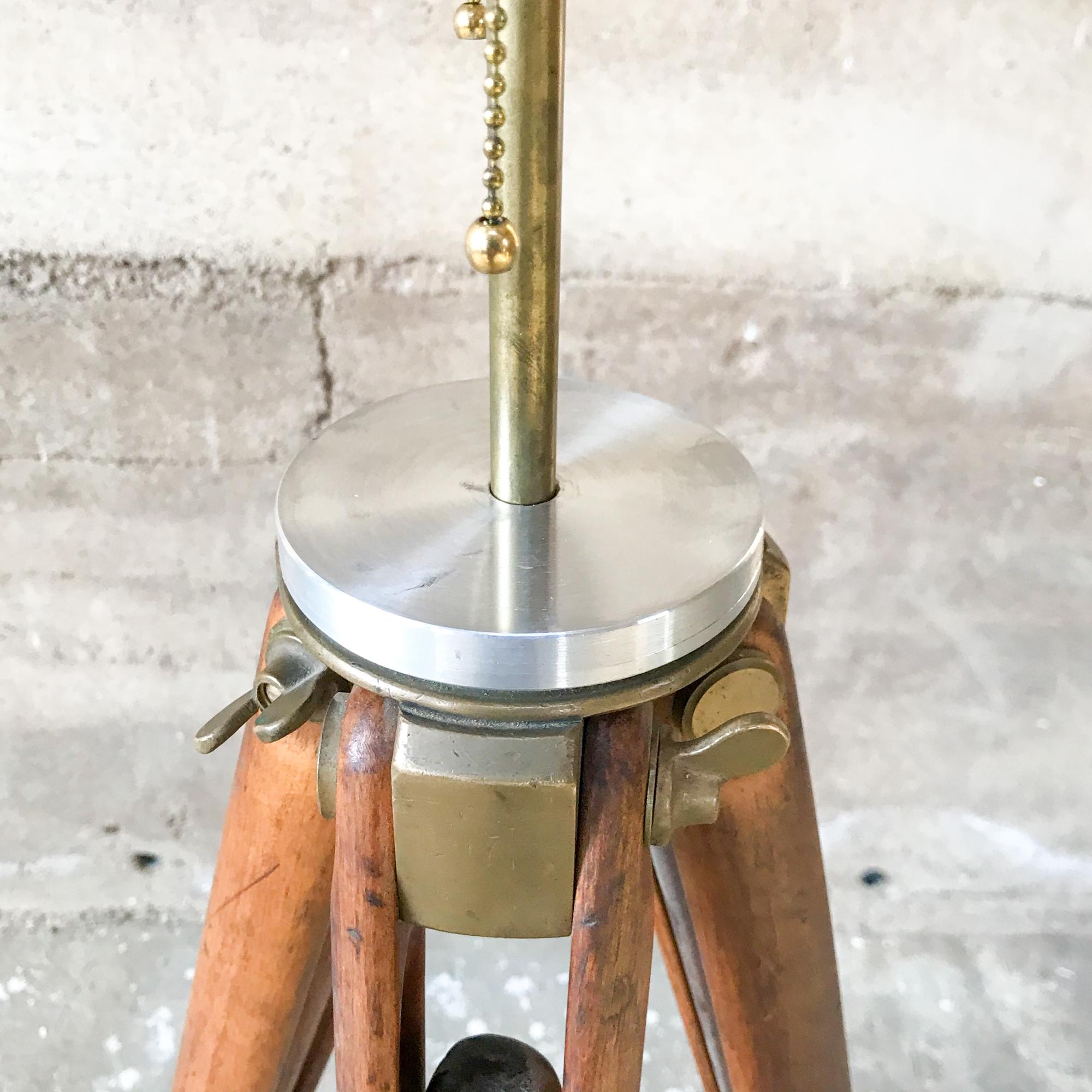 Architect Surveyor Tripod Floor LAMP in Oak & Brass Engineering Repurposed In Good Condition In Chula Vista, CA