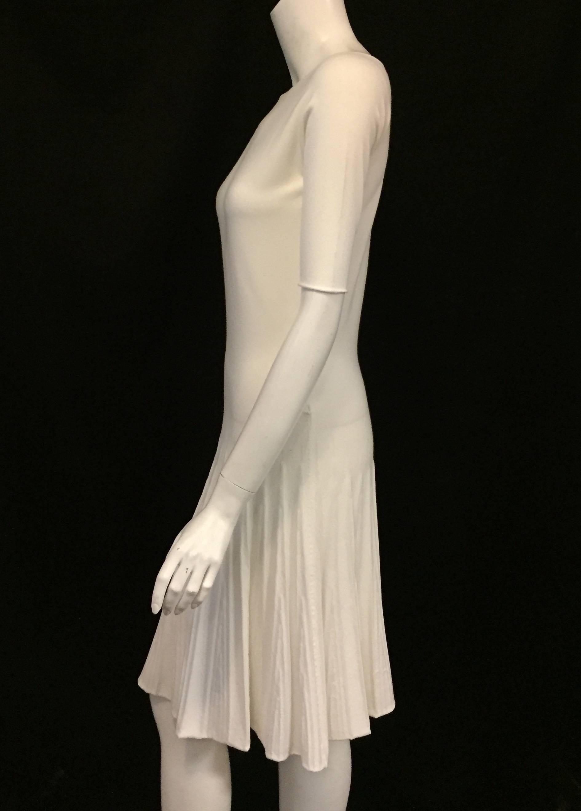 Amazing Armani Ivory Dress with Faux Pleats on Skirt and Short Sleeves In Good Condition In Palm Beach, FL