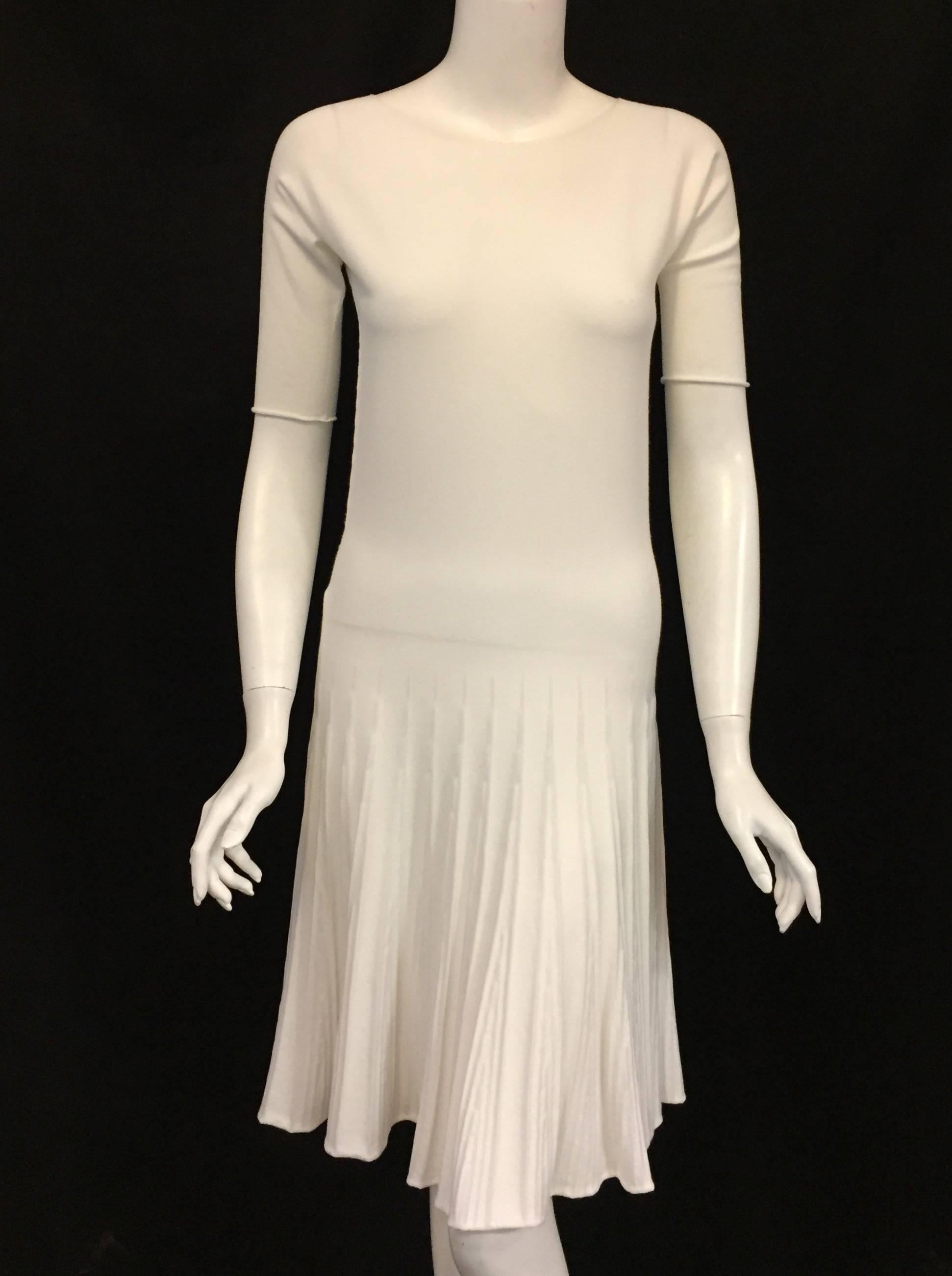 Women's Amazing Armani Ivory Dress with Faux Pleats on Skirt and Short Sleeves
