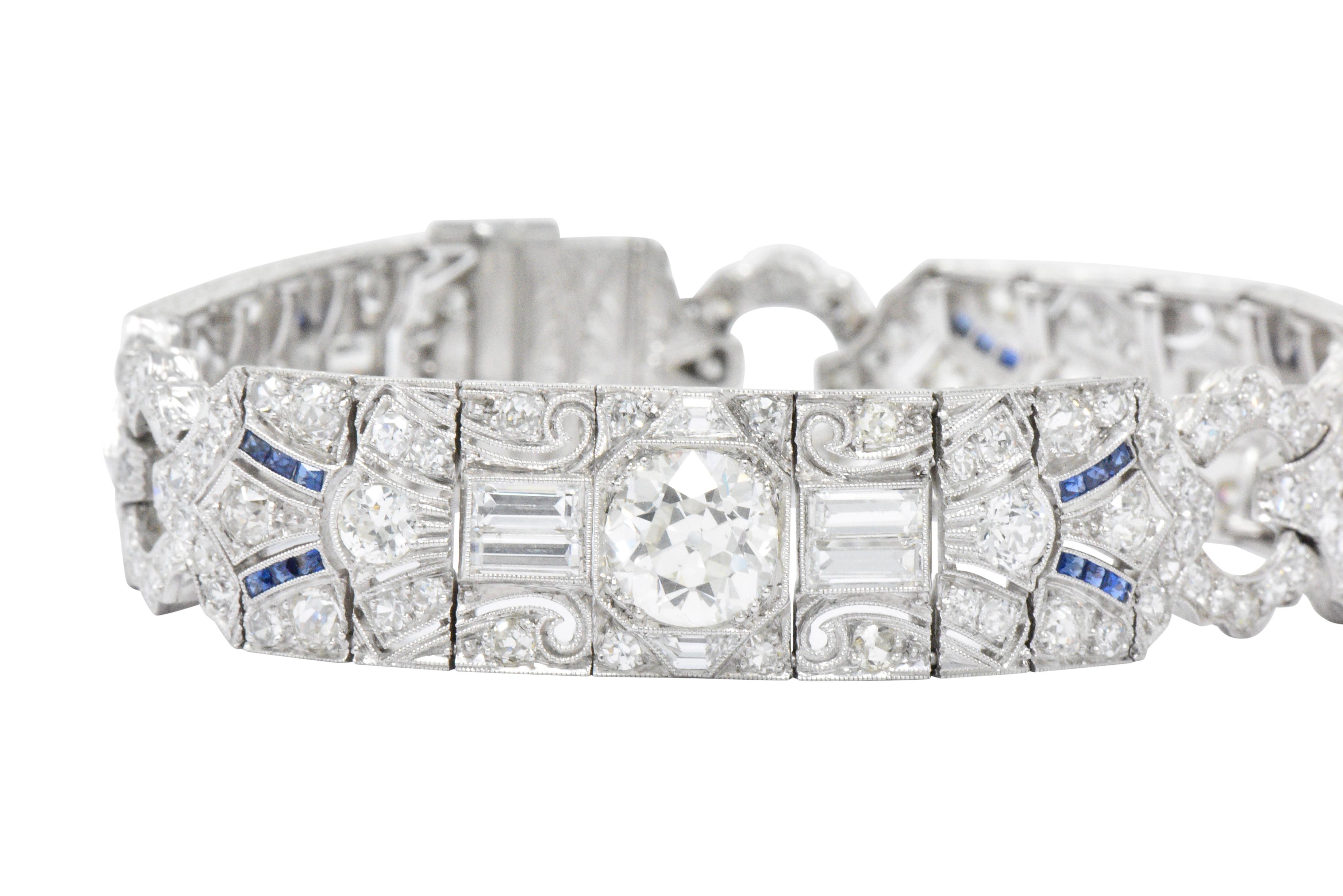Women's or Men's Amazing Art Deco 11.50 Carat Diamond Sapphire Platinum Bracelet