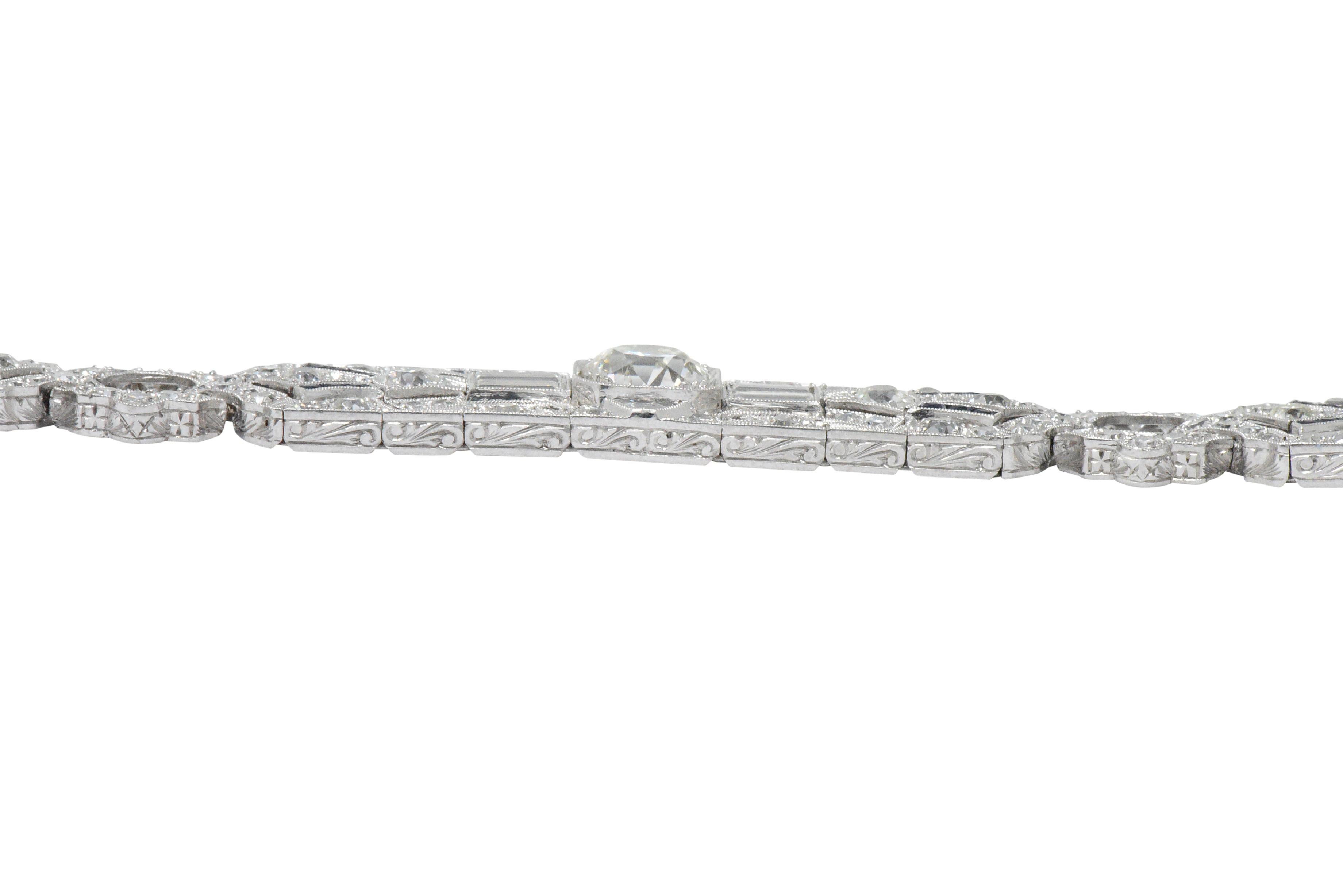 Amazing Art Deco 11.50 Carat Diamond Sapphire Platinum Bracelet 1