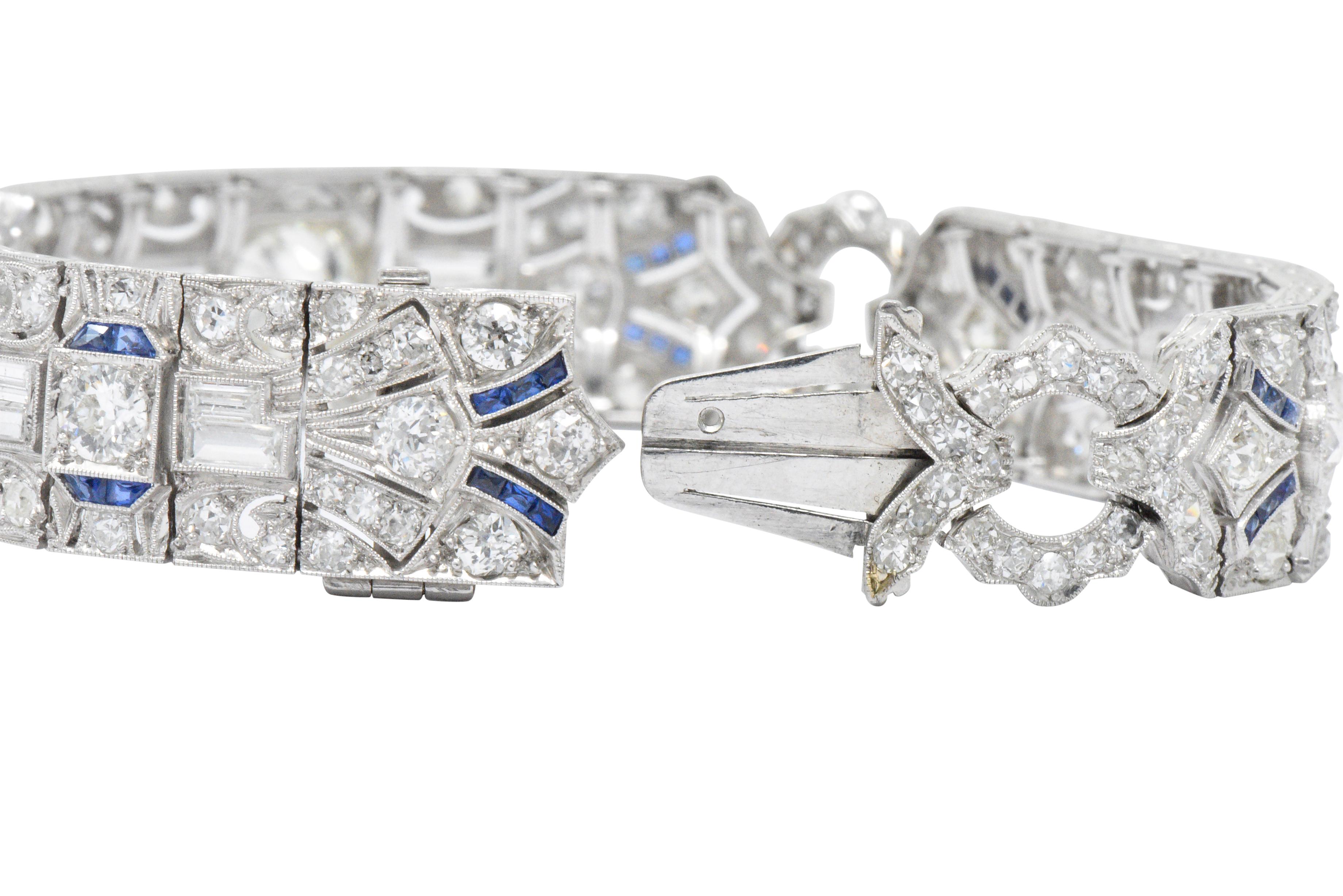 Amazing Art Deco 11.50 Carat Diamond Sapphire Platinum Bracelet 2