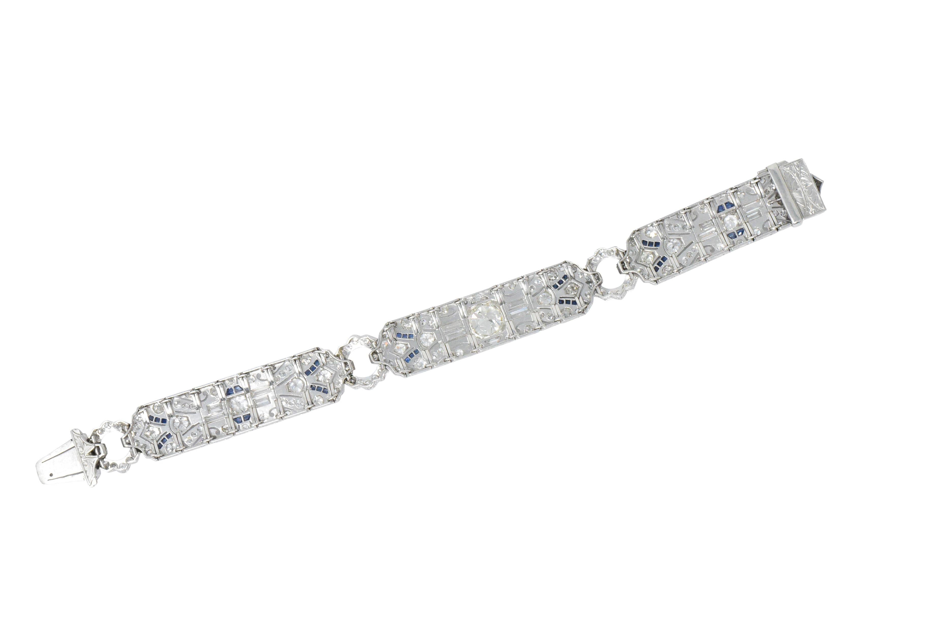 Amazing Art Deco 11.50 Carat Diamond Sapphire Platinum Bracelet 4