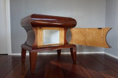 Stunning Art Deco Burl Walnut Nightstands / Bedside tables w. Porcelain Interior