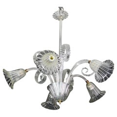 Splendido lampadario Art Déco in vetro di Murano a 5 luci, 1950
