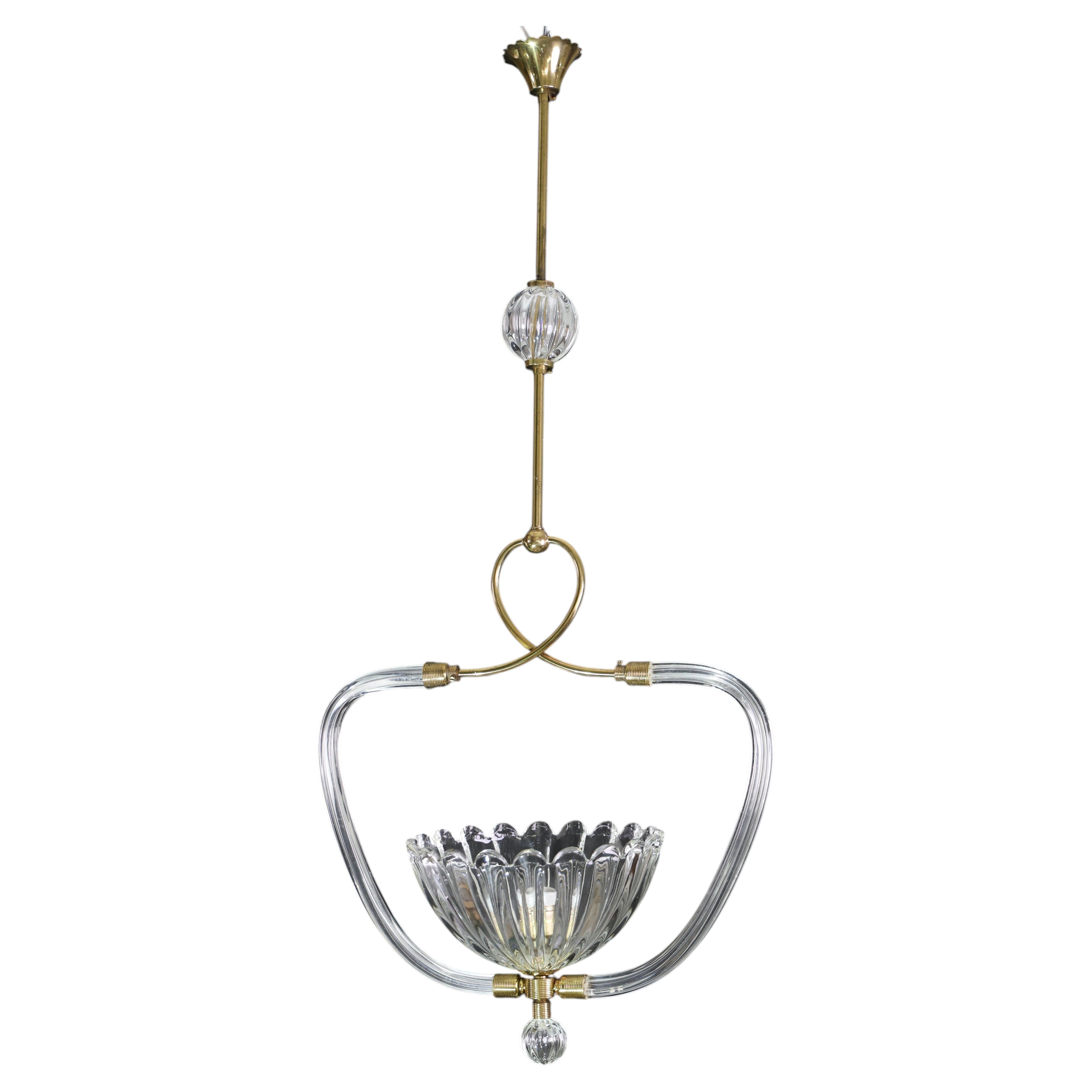 Amazing Art Decò Murano Glass Pendant Chandelier by Ercole Barovier, 1940s