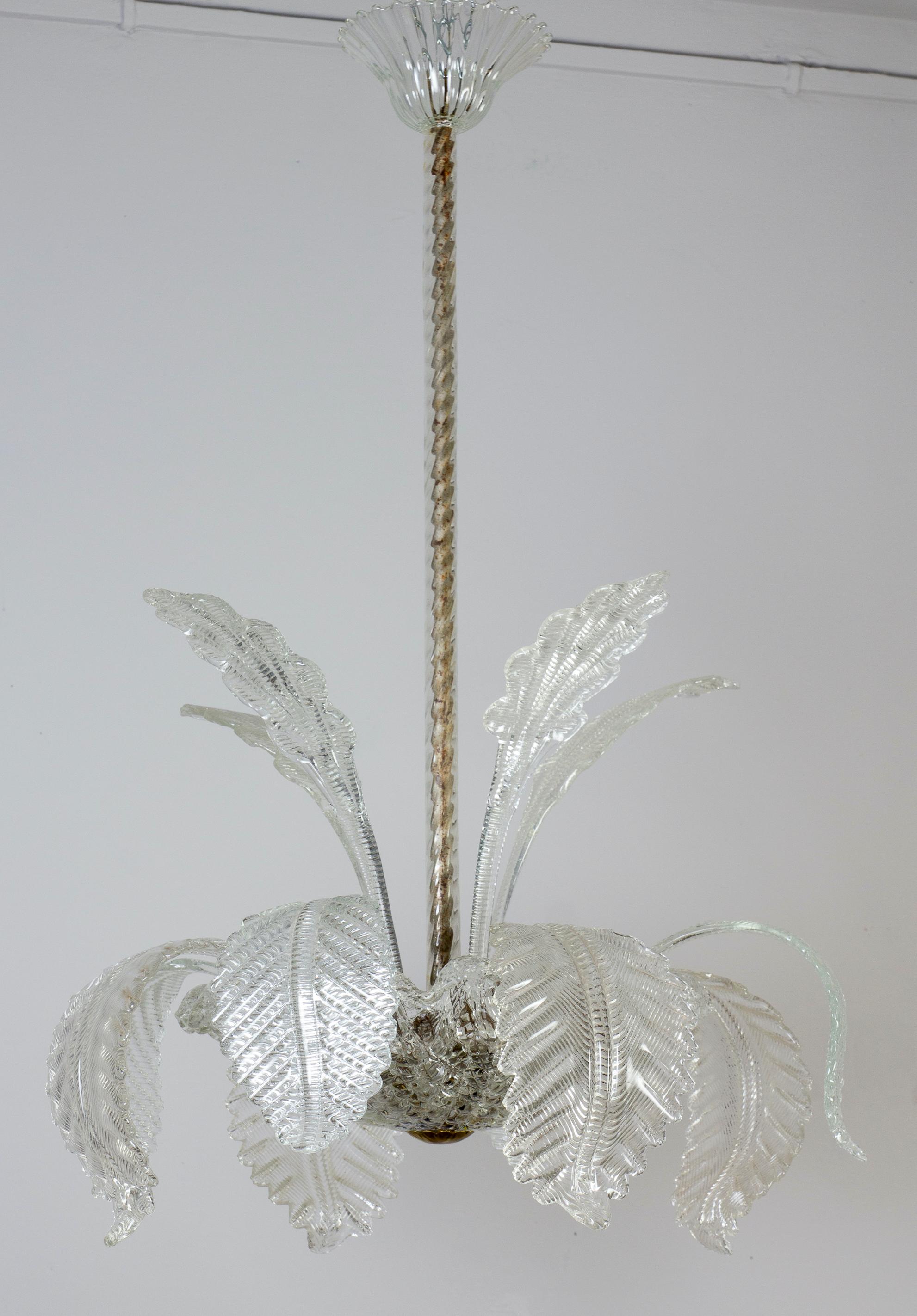 Erstaunlicher Art Deco Ninfea Murano Glas Kronleuchter von Barovier Italien, 1940 im Angebot 4