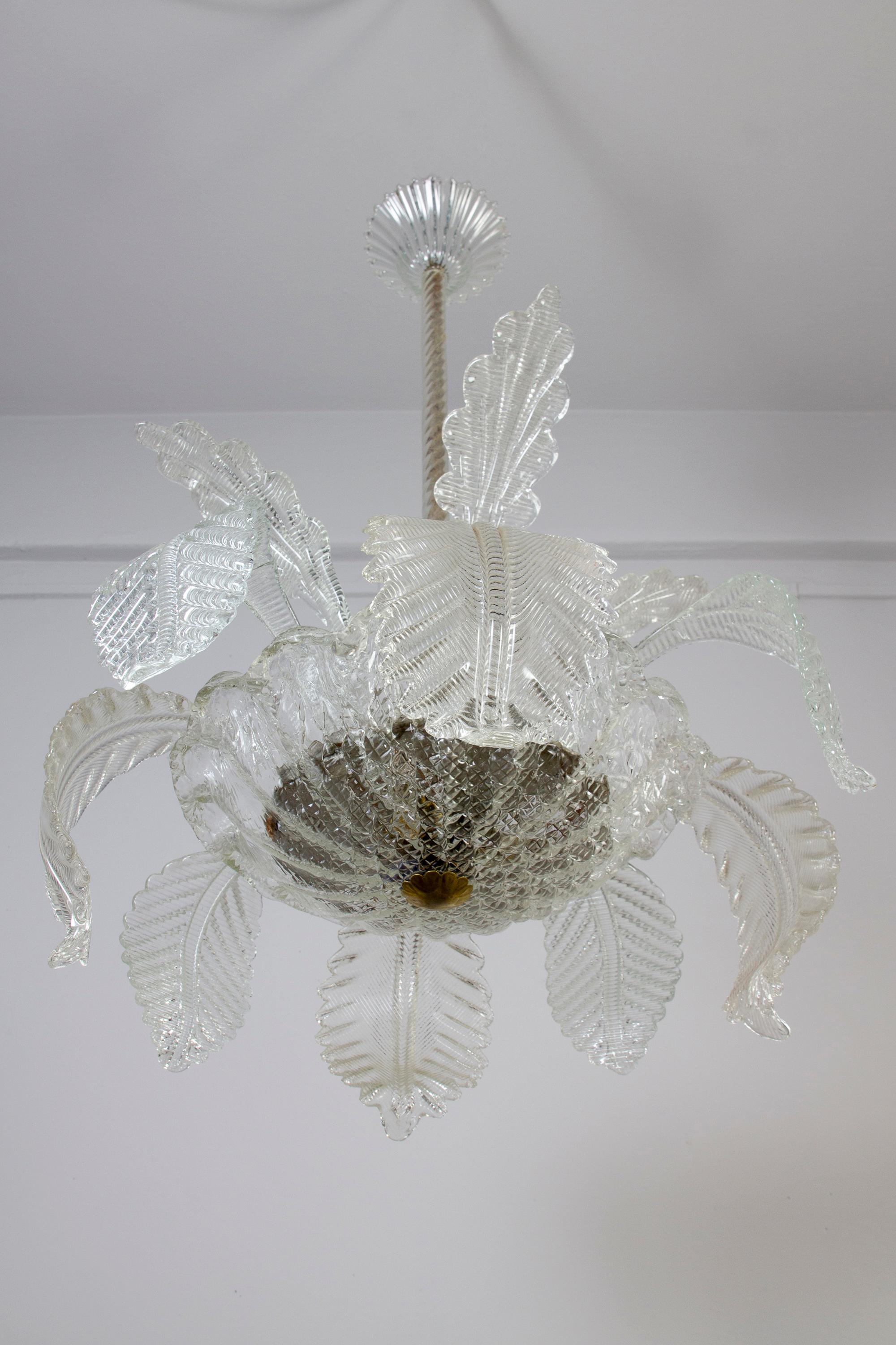 Erstaunlicher Art Deco Ninfea Murano Glas Kronleuchter von Barovier Italien, 1940 im Angebot 6