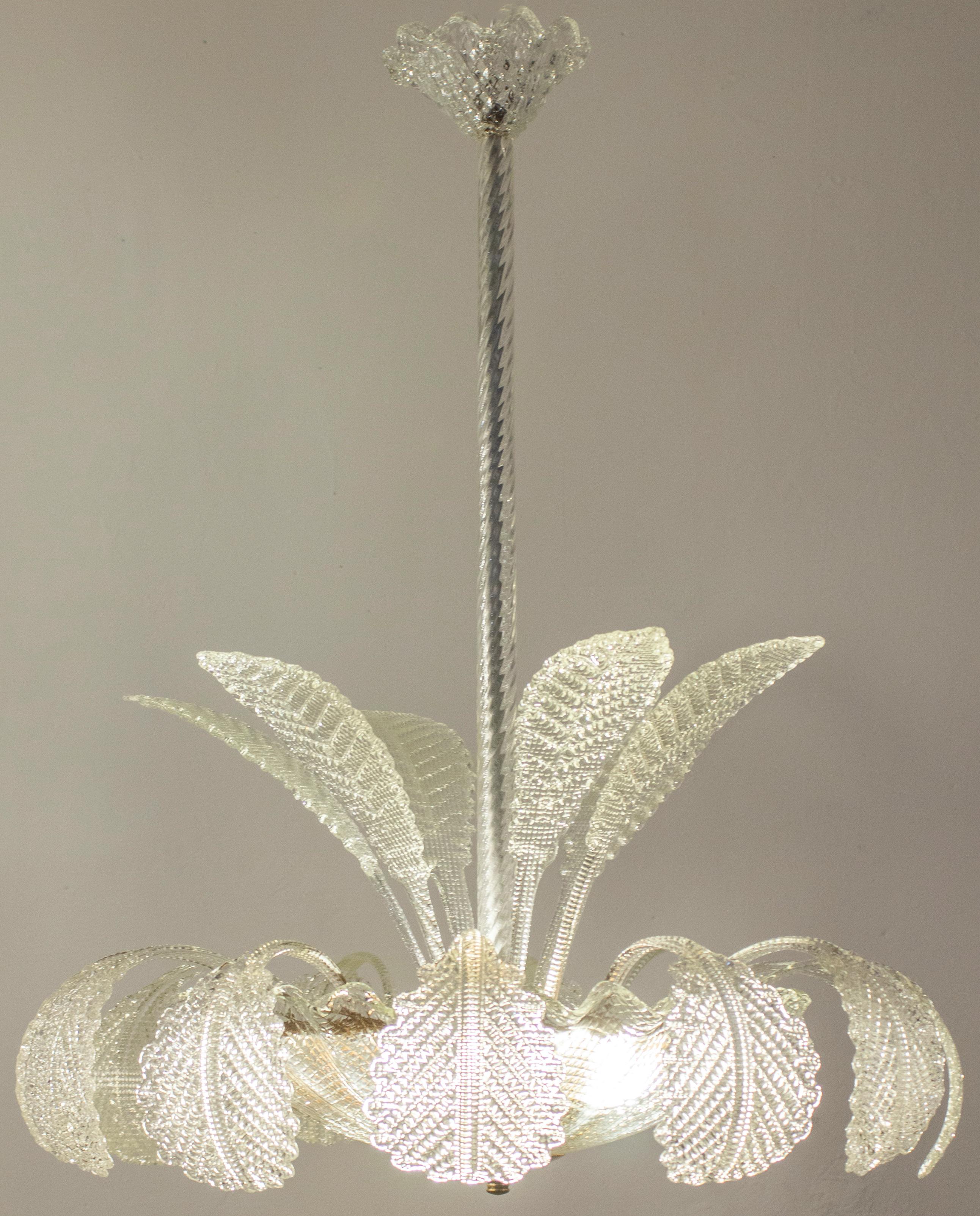 Amazing Art Deco Ninfea Murano Glass Chandelier by Barovier Italy, 1940 In Excellent Condition In Rome, IT