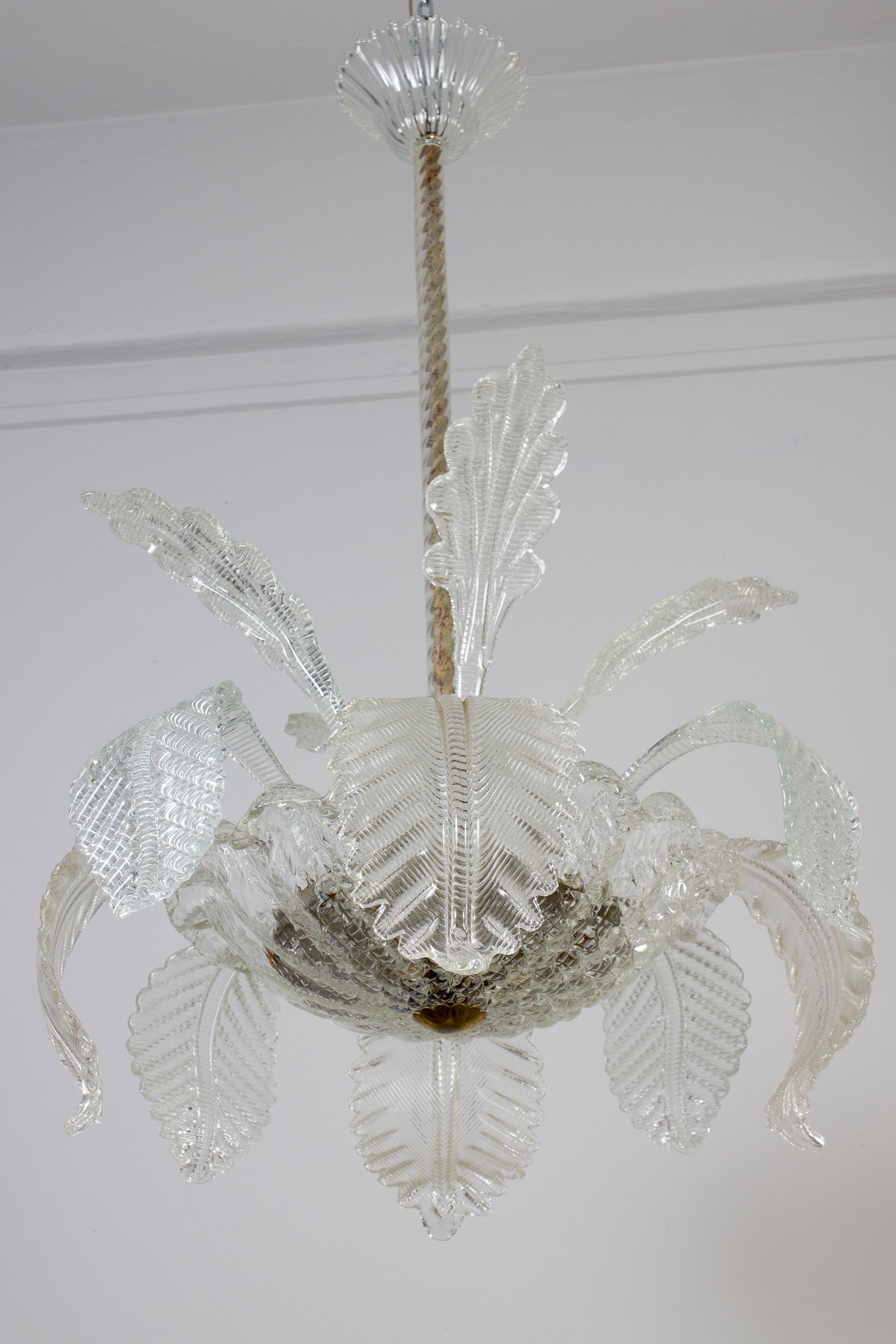 Erstaunlicher Art Deco Ninfea Murano Glas Kronleuchter von Barovier Italien, 1940 (Italienisch) im Angebot