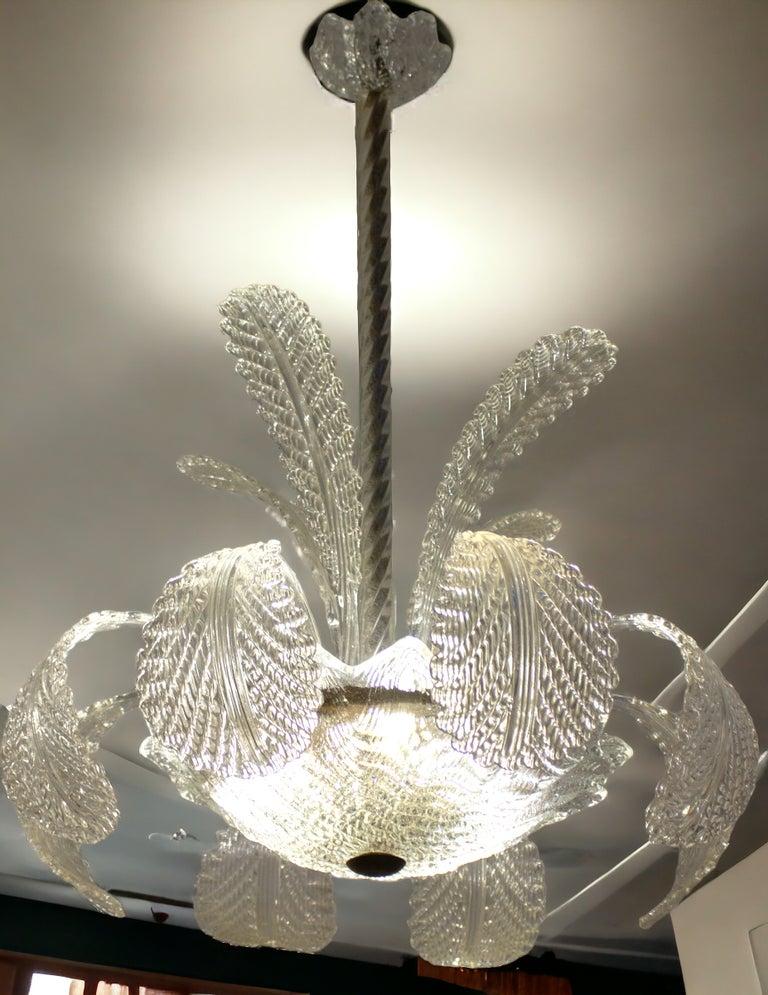 Blown Glass Amazing Art Deco Ninfea Murano Glass Chandelier by Barovier Italy, 1940 For Sale