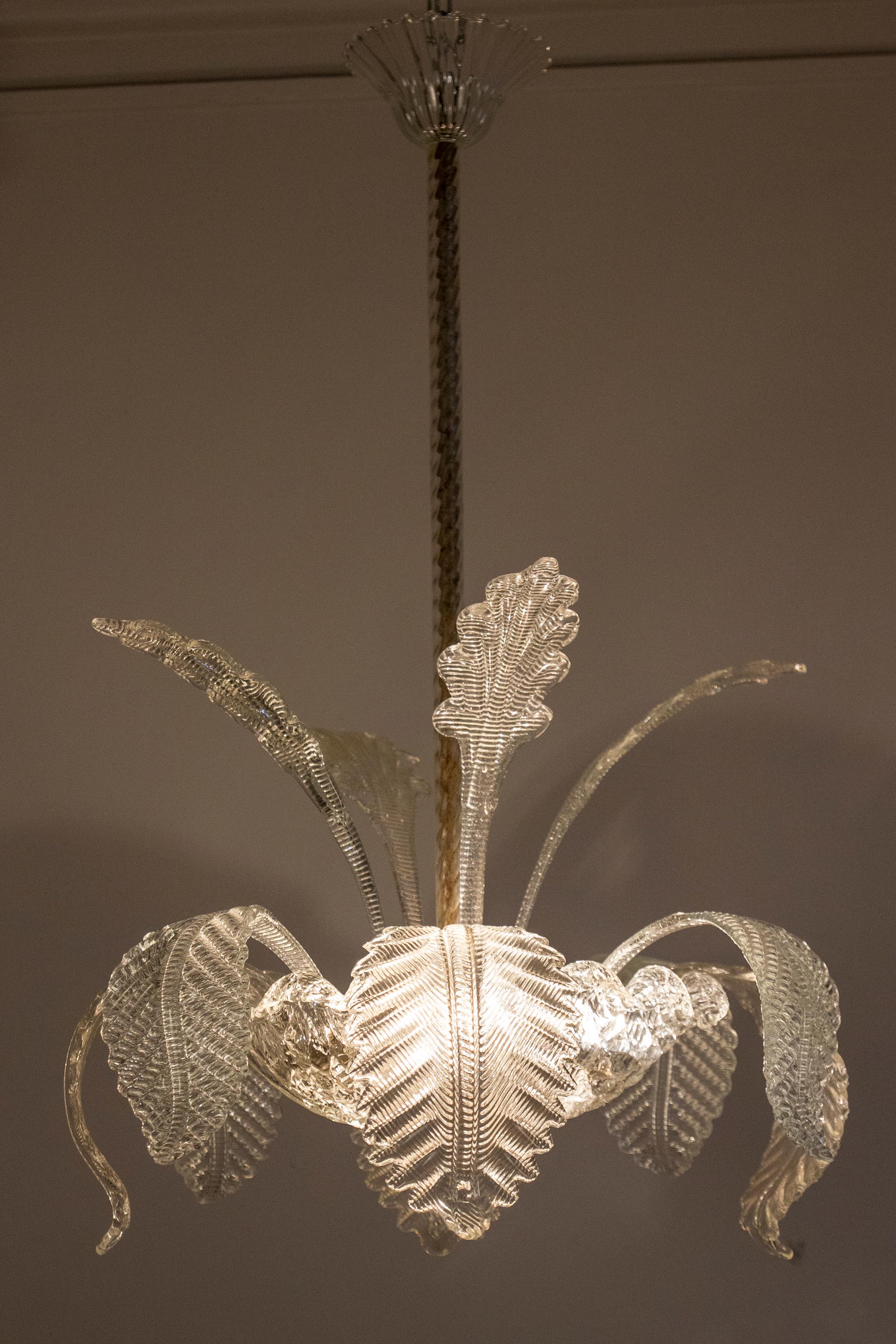 Erstaunlicher Art Deco Ninfea Murano Glas Kronleuchter von Barovier Italien, 1940 (Mitte des 20. Jahrhunderts) im Angebot