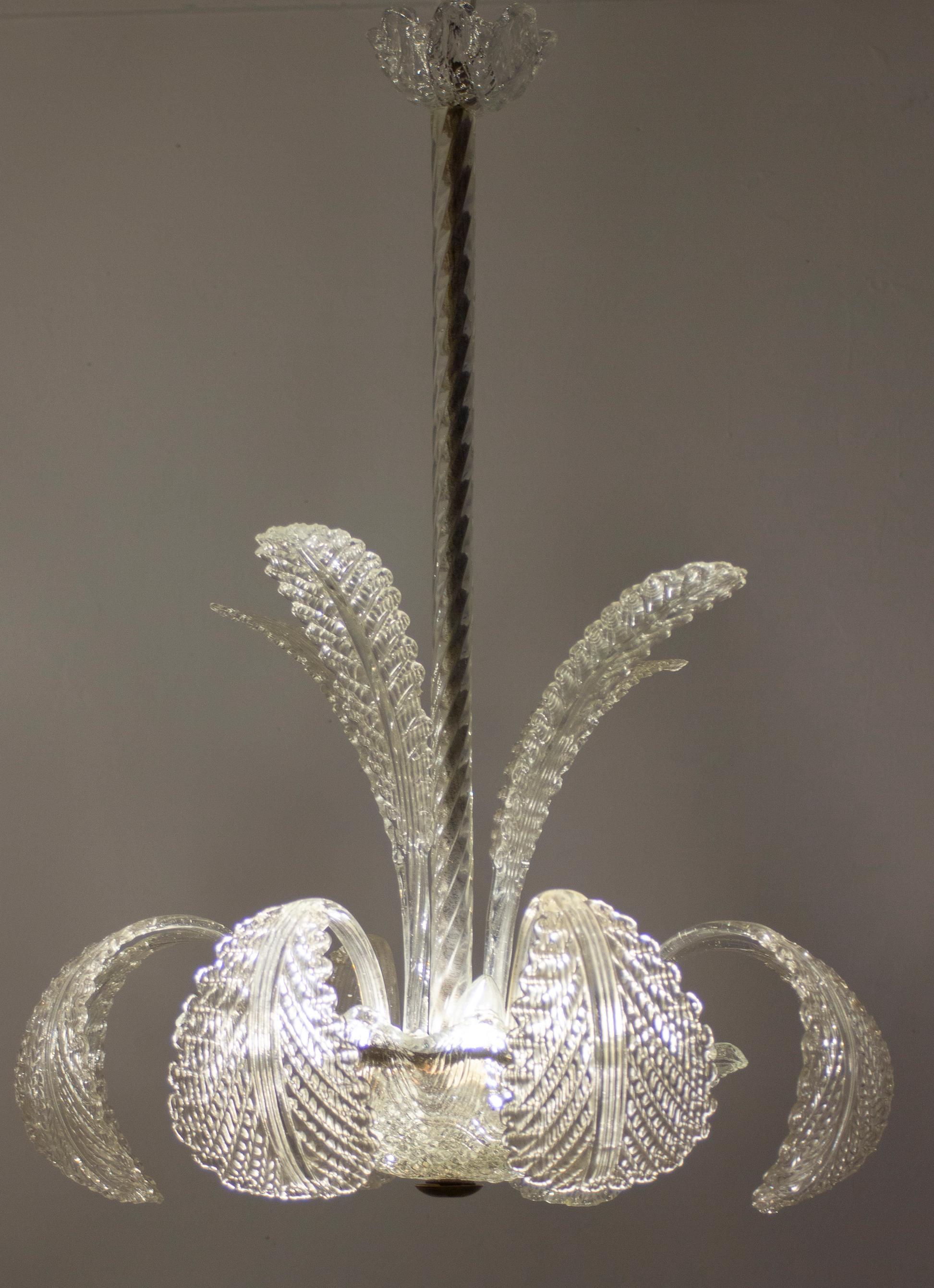 Vetro soffiato Incredibile lampadario in vetro di Murano Art Deco Ninfea di Barovier, 1940 in vendita