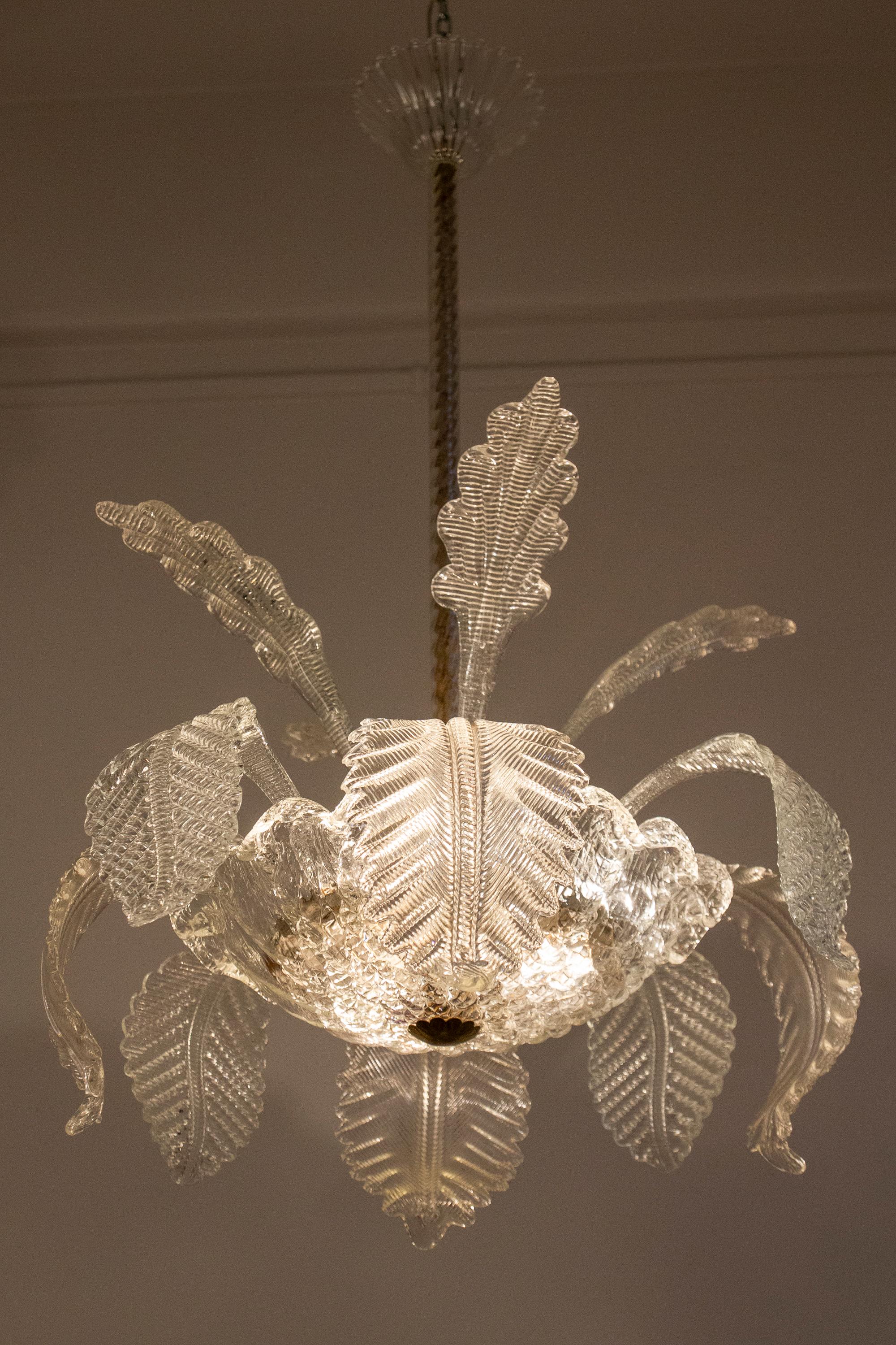 Erstaunlicher Art Deco Ninfea Murano Glas Kronleuchter von Barovier Italien, 1940 (Geblasenes Glas) im Angebot