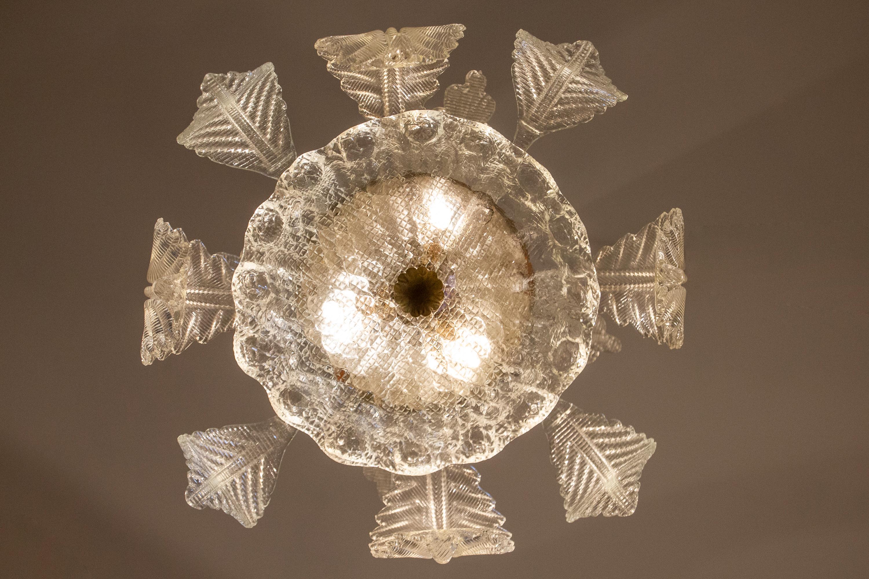 Erstaunlicher Art Deco Ninfea Murano Glas Kronleuchter von Barovier Italien, 1940 im Angebot 1
