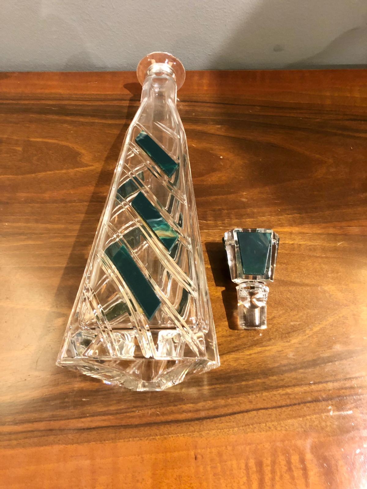 Wunderschöne Original-Likör-Kristallflasche im Art-déco-Stil, Italien 1940 im Angebot 1