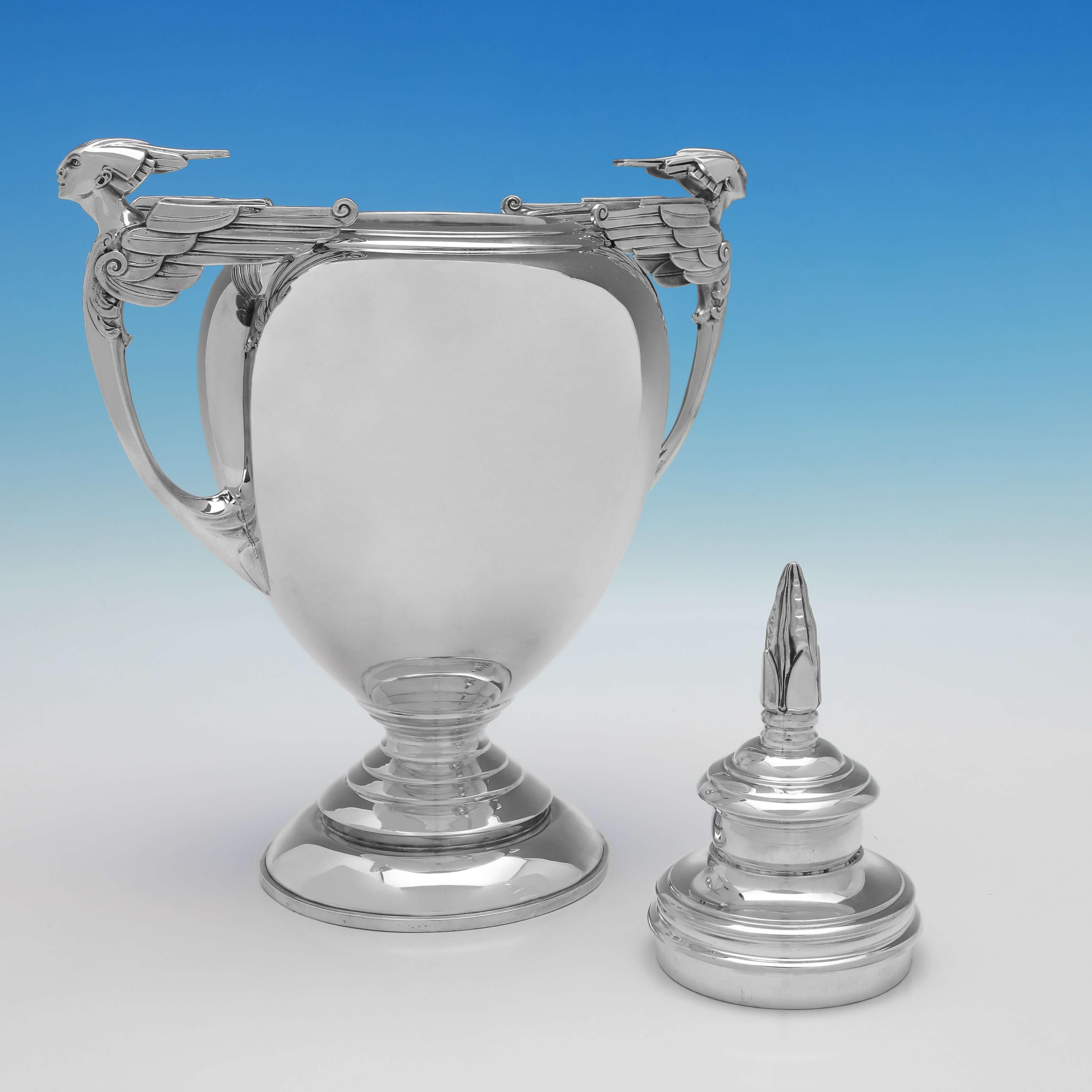 English Amazing Art Deco Period Sterling Silver Trophy - Hallmarked in 1931 For Sale