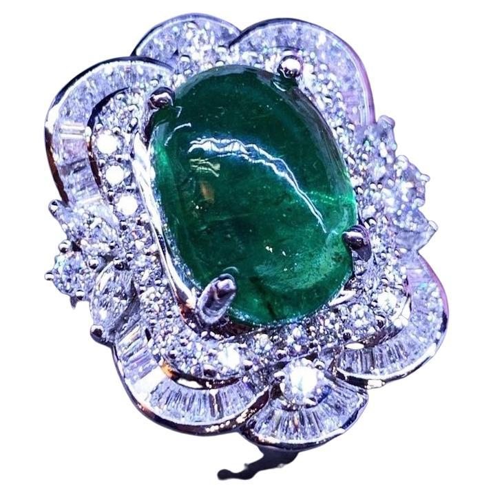 AIG Certified 8.78 Ct Zambian Emerald 2.15 Ct Diamonds 18K Gold Ring For Sale