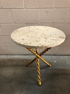 Amazing Art Deco table in Golden Iron and Travertine, France
