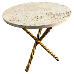 Amazing Art Deco table in Golden Iron and Travertine, France