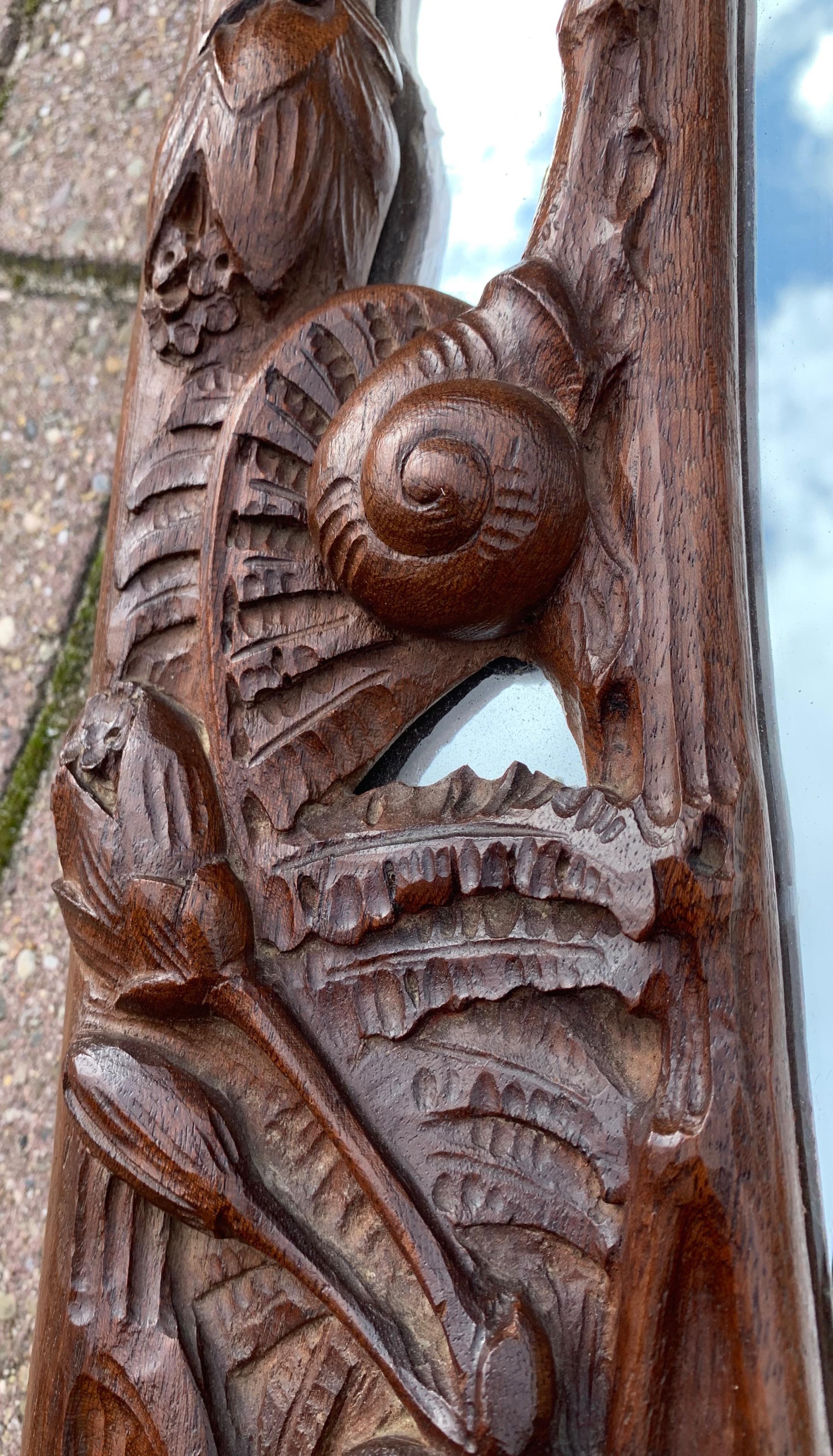 Amazing Arts & Crafts Nutwood Wall or Fireplace Mirror with Hand Carved Animals 3
