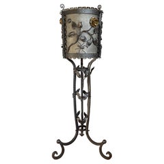 Amazing Arts & Crafts Wrought Iron Jardinière Plant Stand w. Rose Flowers & Bugs