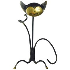 Retro Austrian Midcentury Brass Cat Wine Bottle Holder by Walter Bosse