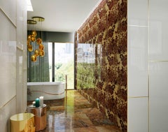 Amazing Bathtub Daisy Mosaic and Gold Artistic Mosaic Decoration