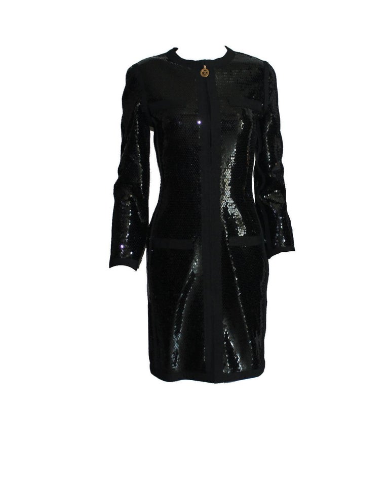 Amazing Black Chanel Sequin Silk Evening Dress Coat Jacket at 1stDibs