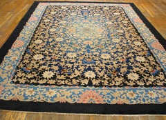 Amazing Black Ground Field Flowers and Flowing Arabesques Chinese Art Deco Rug