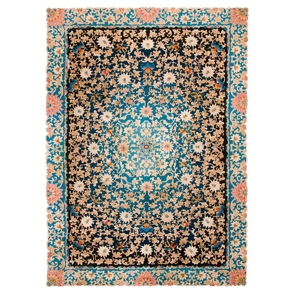 Erstaunlich Schwarz Boden Feld Blumen und fließenden Arabesken Chinesisch Art Deco Teppich im Angebot