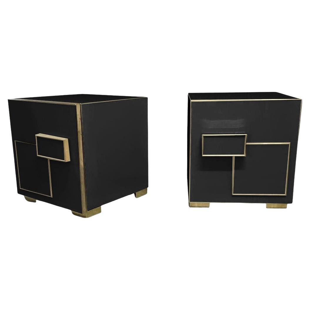 Amazing Black Murano Glass & Brass nightstands in Art Deco style Justfurnituress