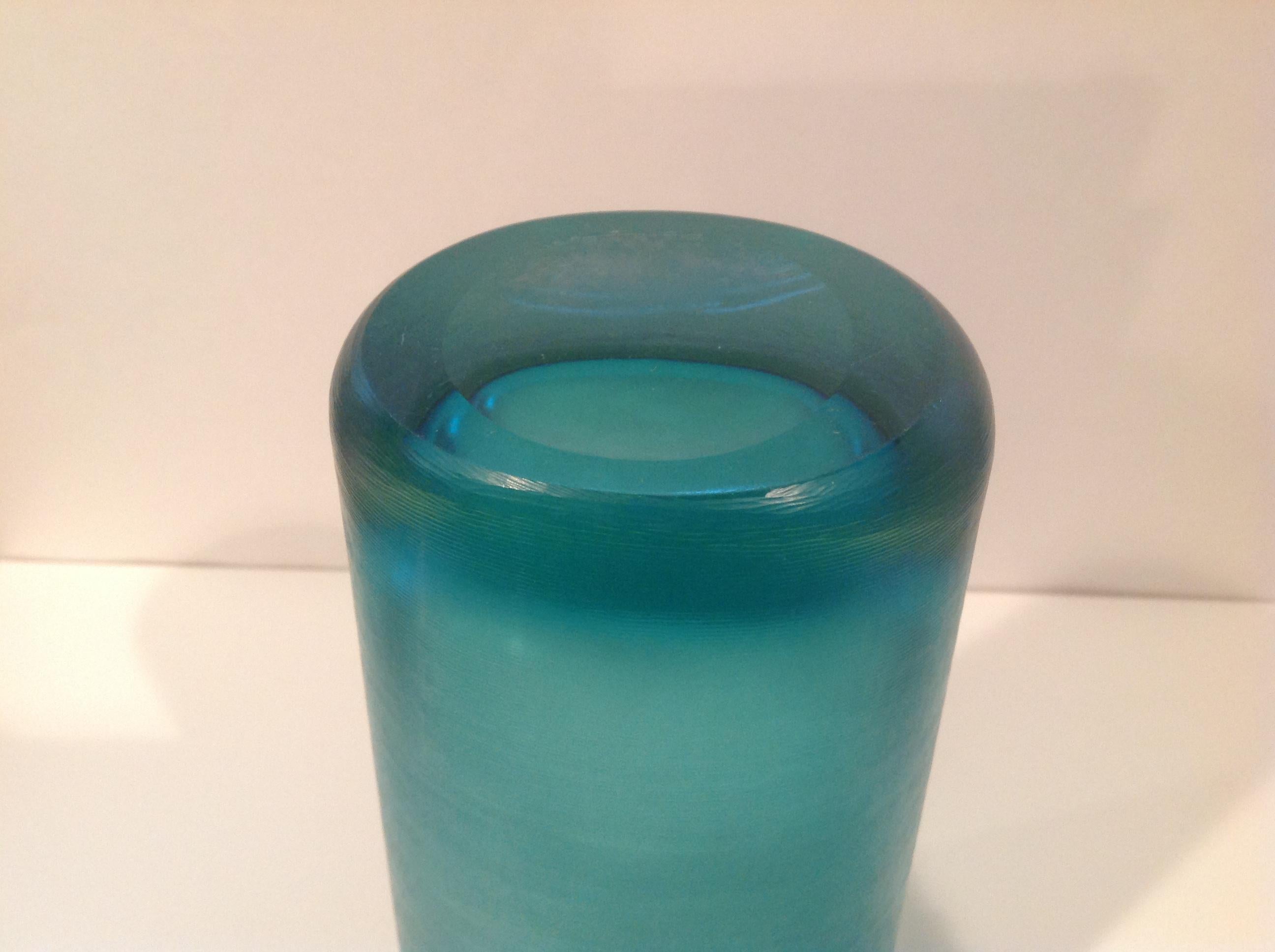 Amazing Blue and Green Venini Inciso Vase In Excellent Condition In Keego Harbor, MI