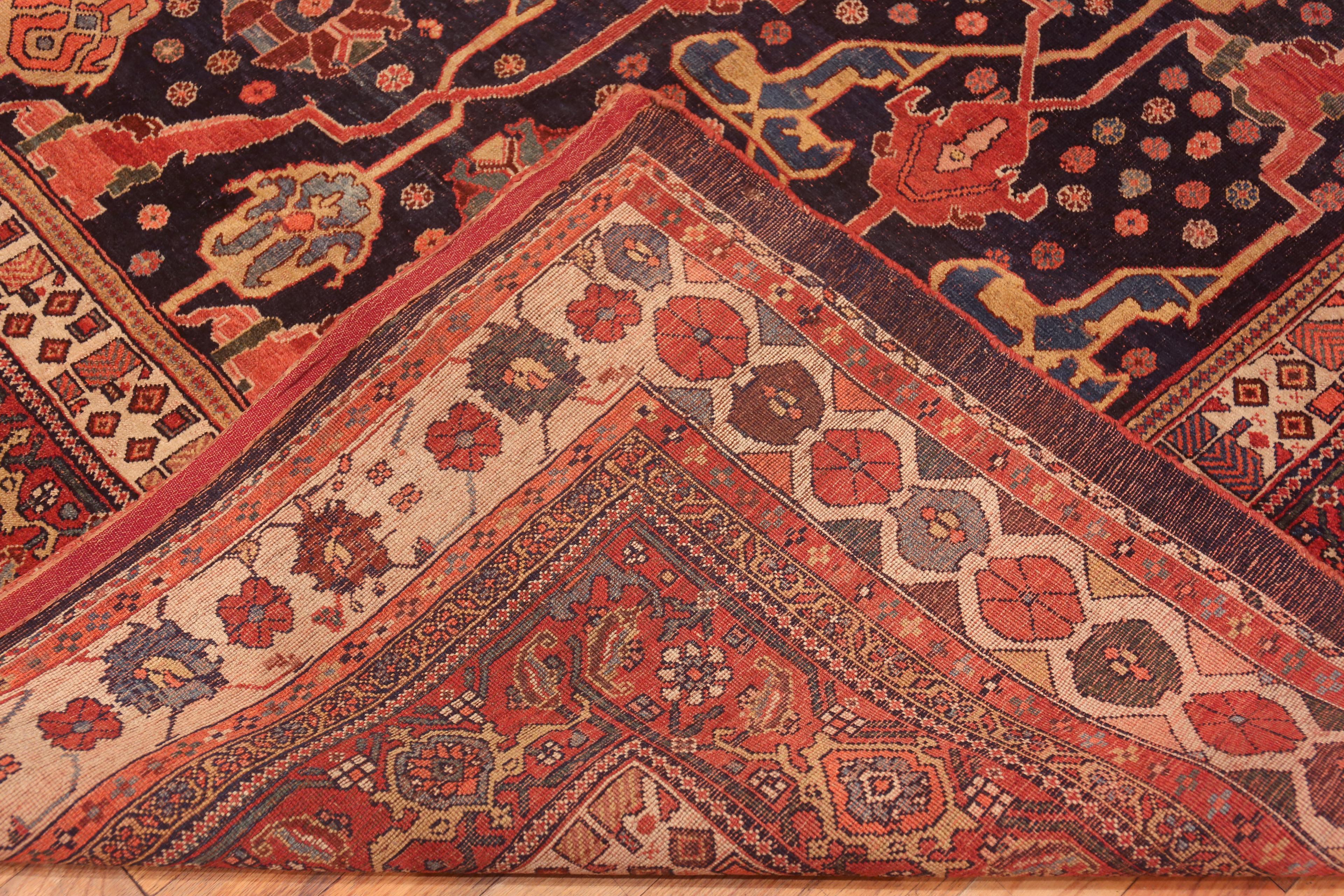Wool Amazing Blue Background Large Antique Persian Garous Bidjar Rug 11'10