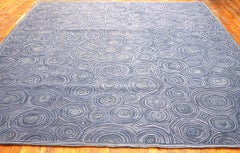 Amazing Blue Color Circles Pattern Contemporary American Hooked Rug 8 x 10