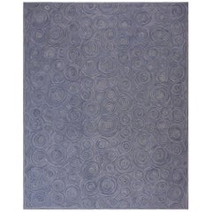 Amazing Blue Color Circles Pattern Contemporary American Hooked Rug 8 x 10
