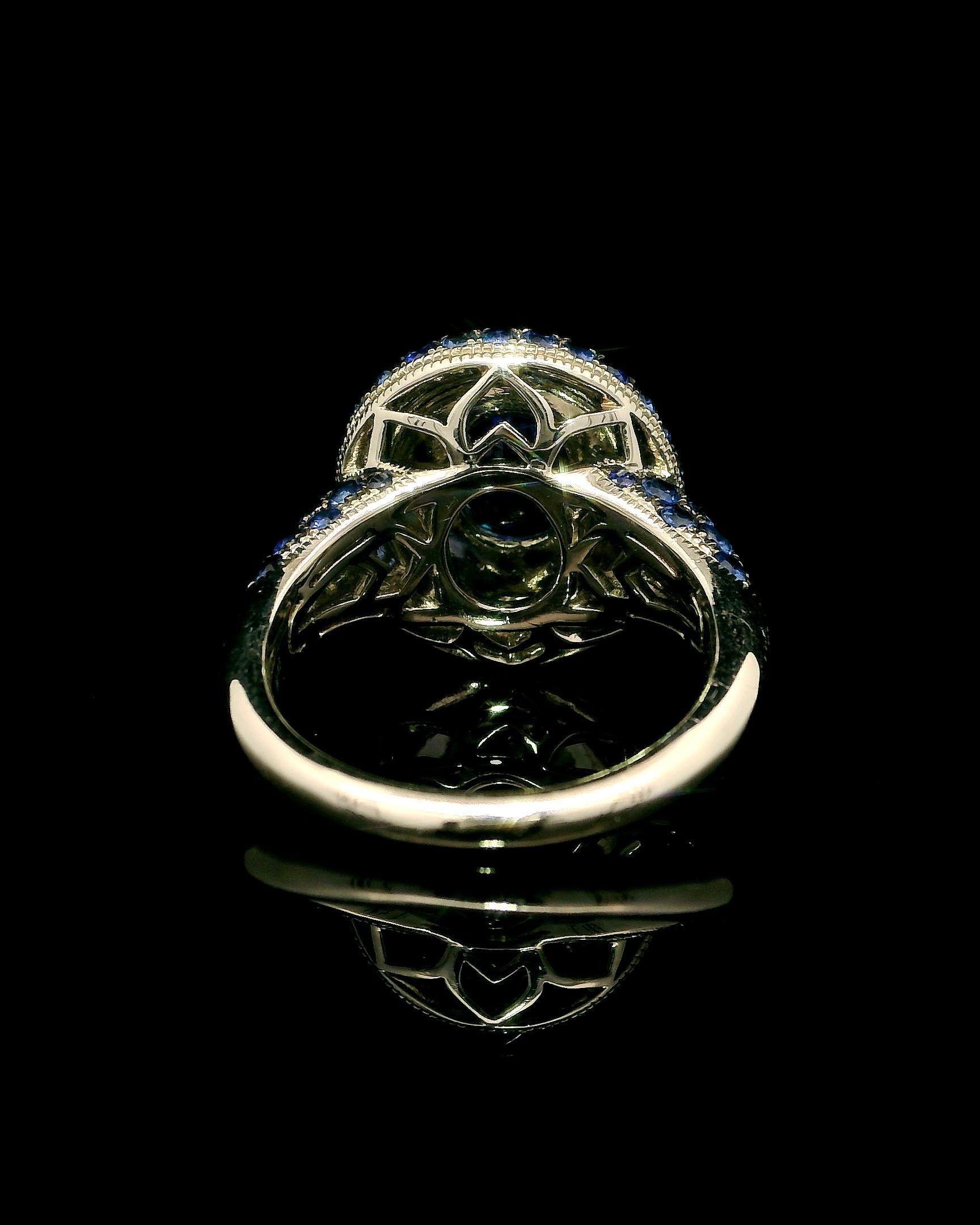Incredibile! Anello aureola con zaffiro blu! in vendita 5