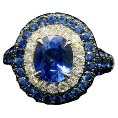 Art Deco Royal Blue Sapphire Halo Ring, Platinum, 2.02ct, Israel
