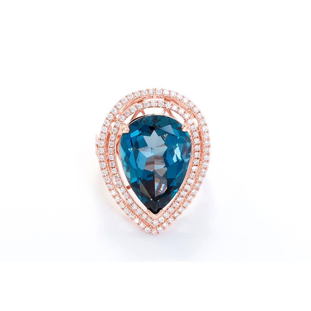 Cocktail-Ring aus Roségold mit blauem Topas und Diamant im Angebot 1