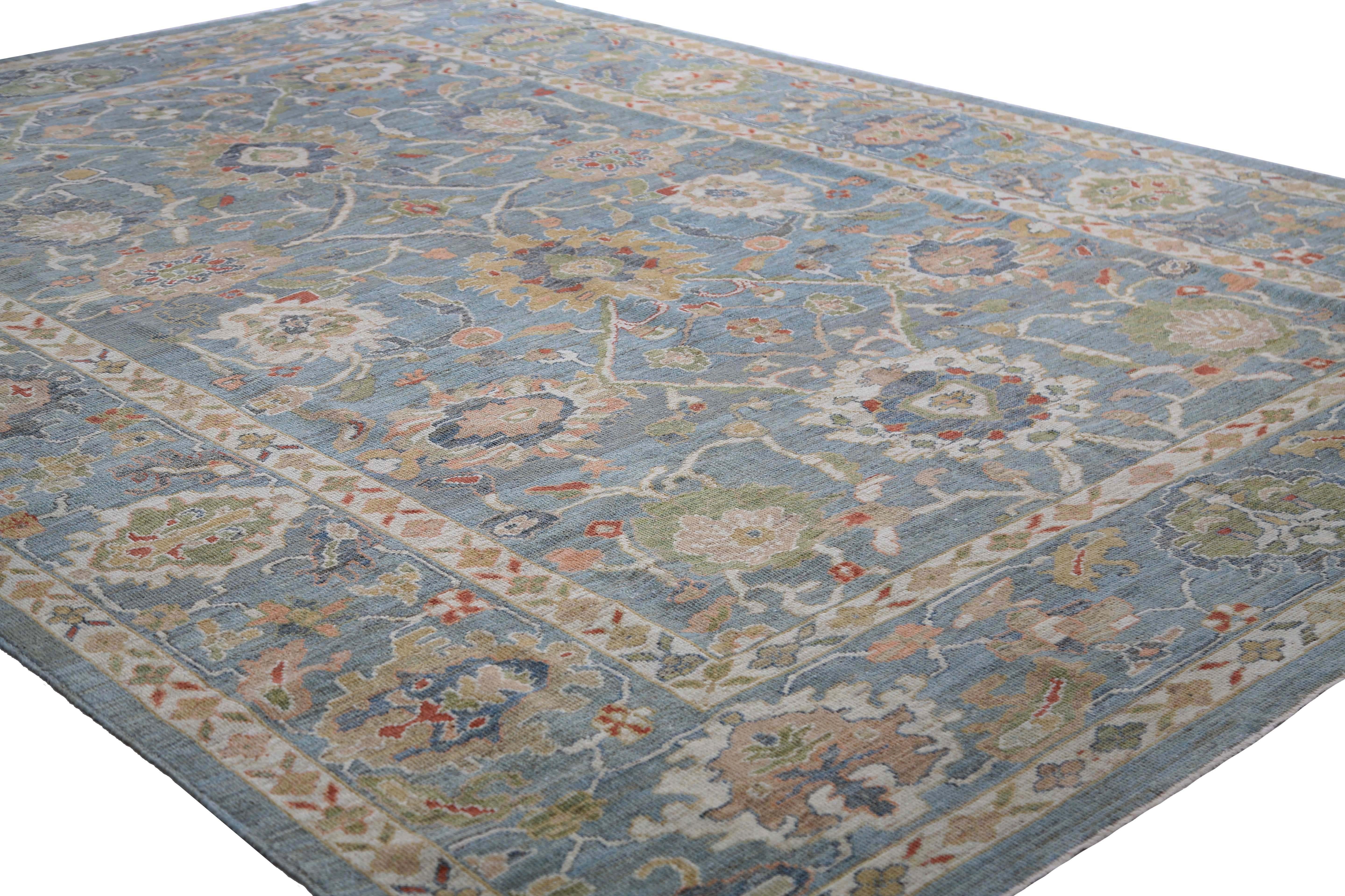 Amazing Blue Turkish Sultanabad Rug For Sale 4