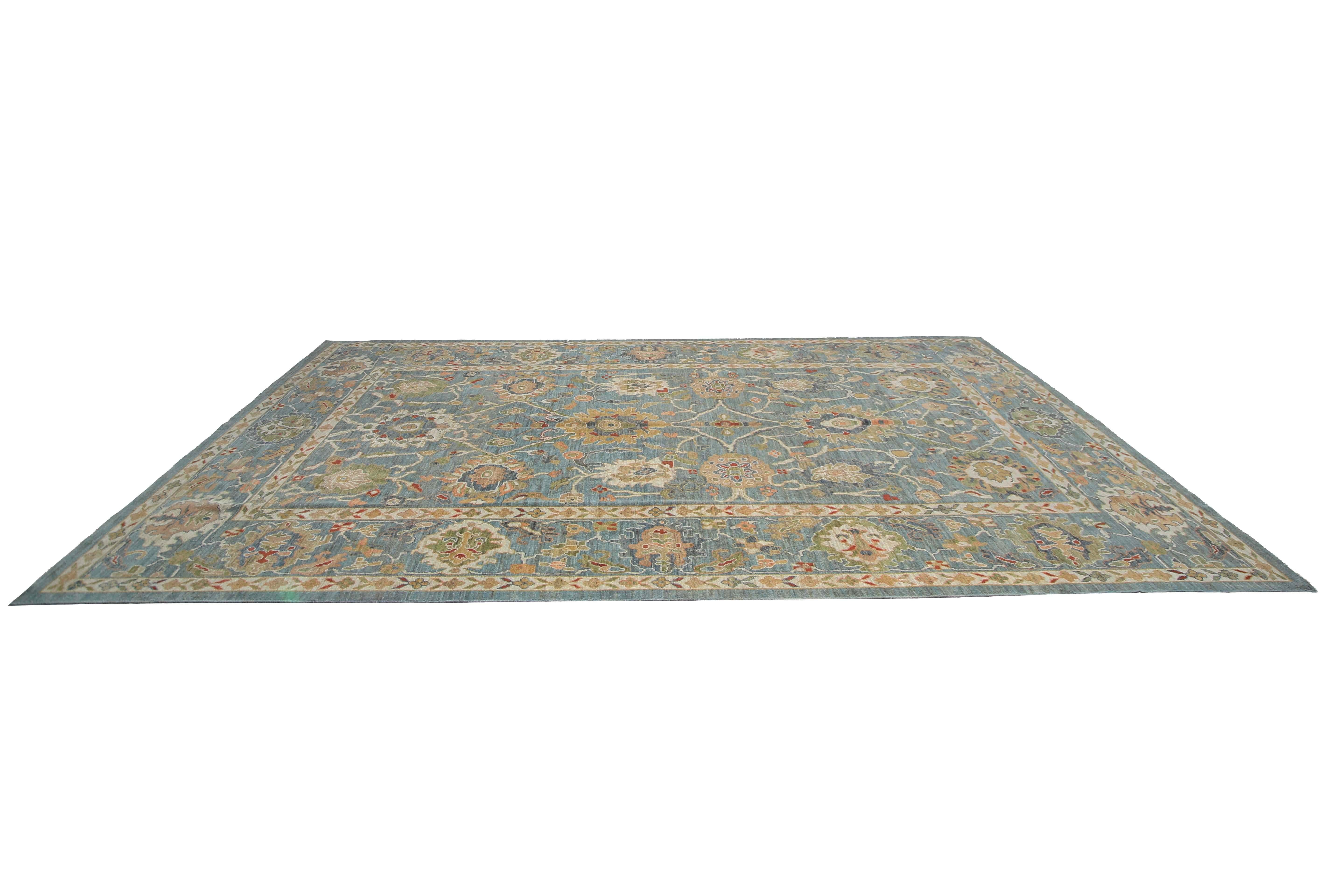 Hand-Woven Amazing Blue Turkish Sultanabad Rug For Sale
