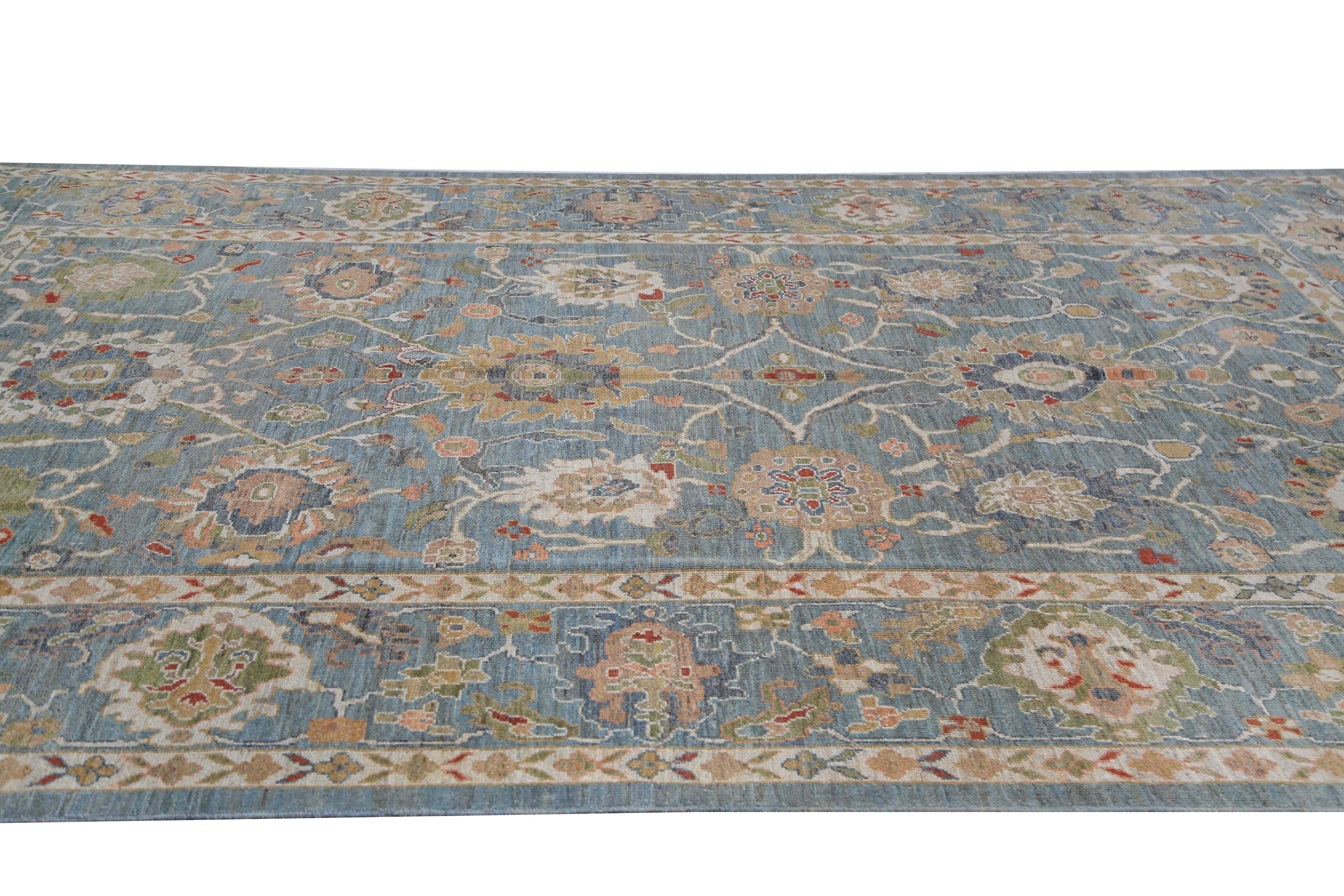 Amazing Blue Turkish Sultanabad Rug In New Condition For Sale In Dallas, TX