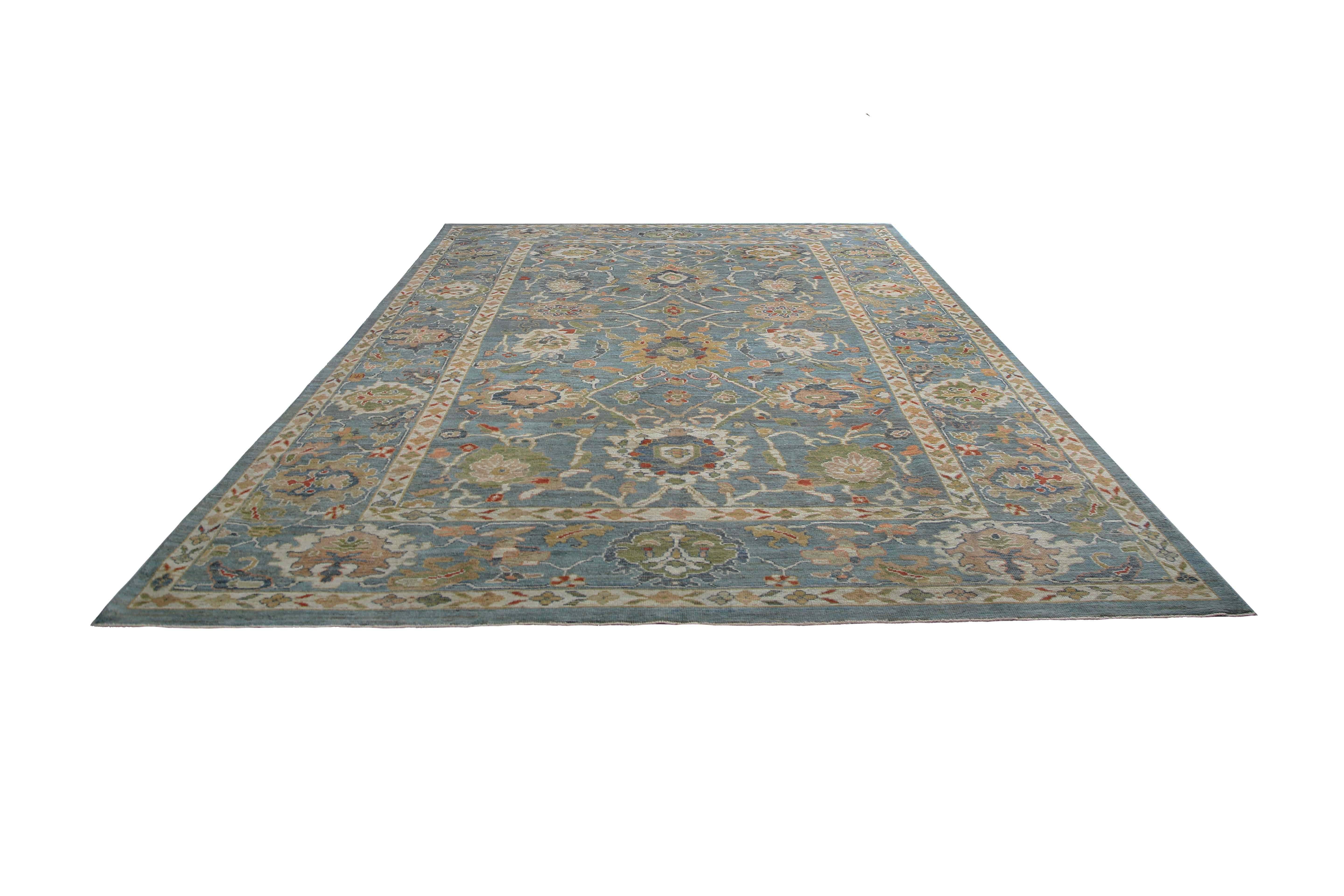 Contemporary Amazing Blue Turkish Sultanabad Rug For Sale
